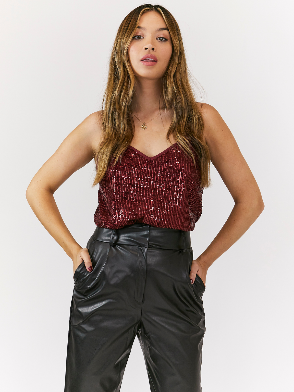 Daya Sequin V Neck Top / Mulberry