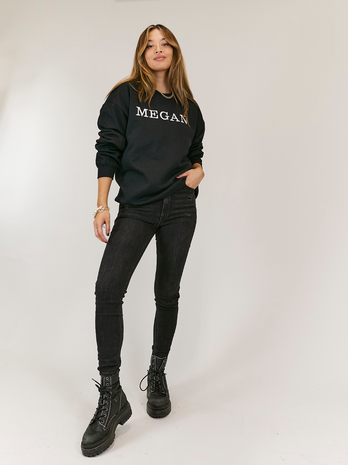 Pia Personalised Black Round Neck Sweater