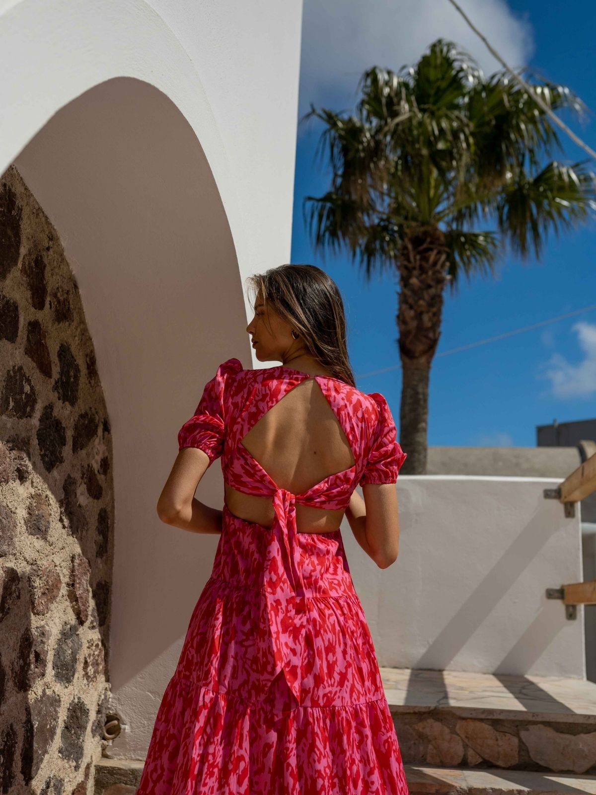 Pink and Red Maxi Dress | Zoe Tiered Cutout Dress