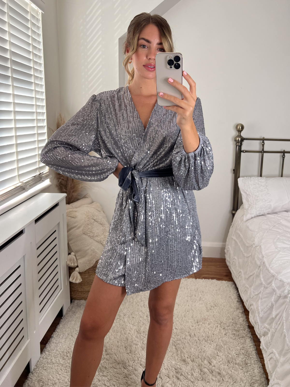 Silver Sequin Wrap Dress