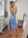 Blue Halter Neck Dress | Ariana Frill Dress in Blue Pebble