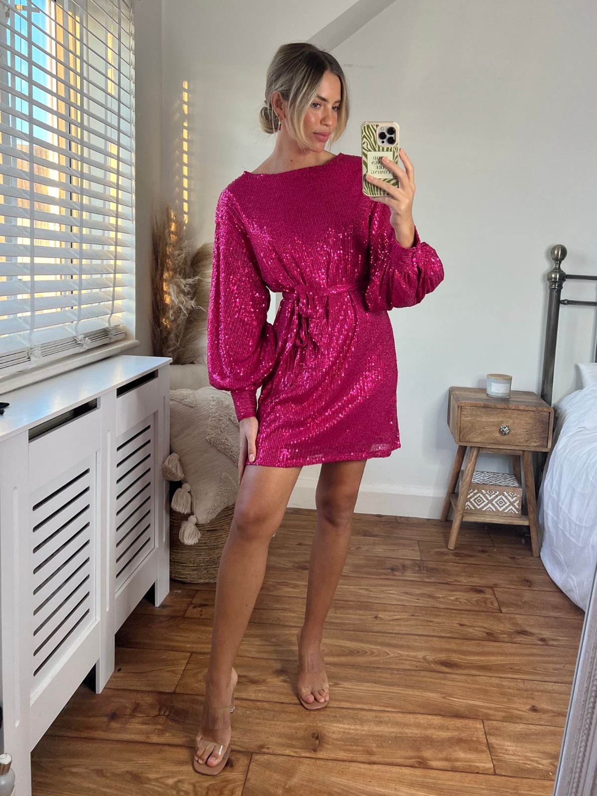 Skylar Balloon Sleeve Mini Dress / Hot Pink