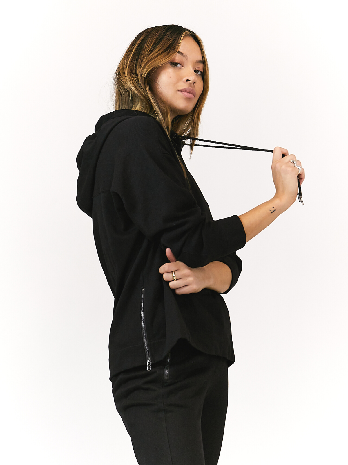 Black Hoodie | Black Rib Detail Hoodie