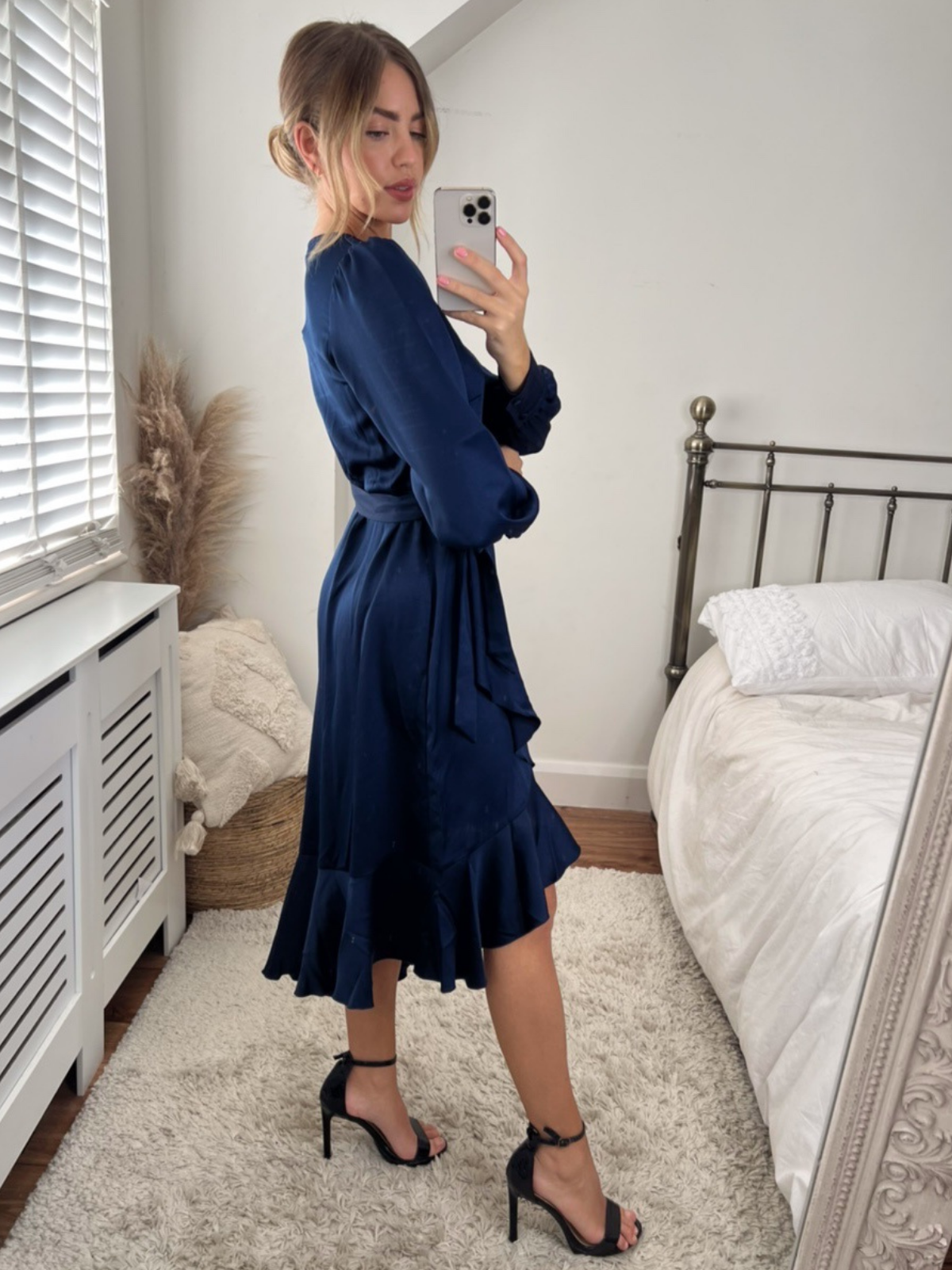 Charlotte Navy Frill Wrap Midi Dress