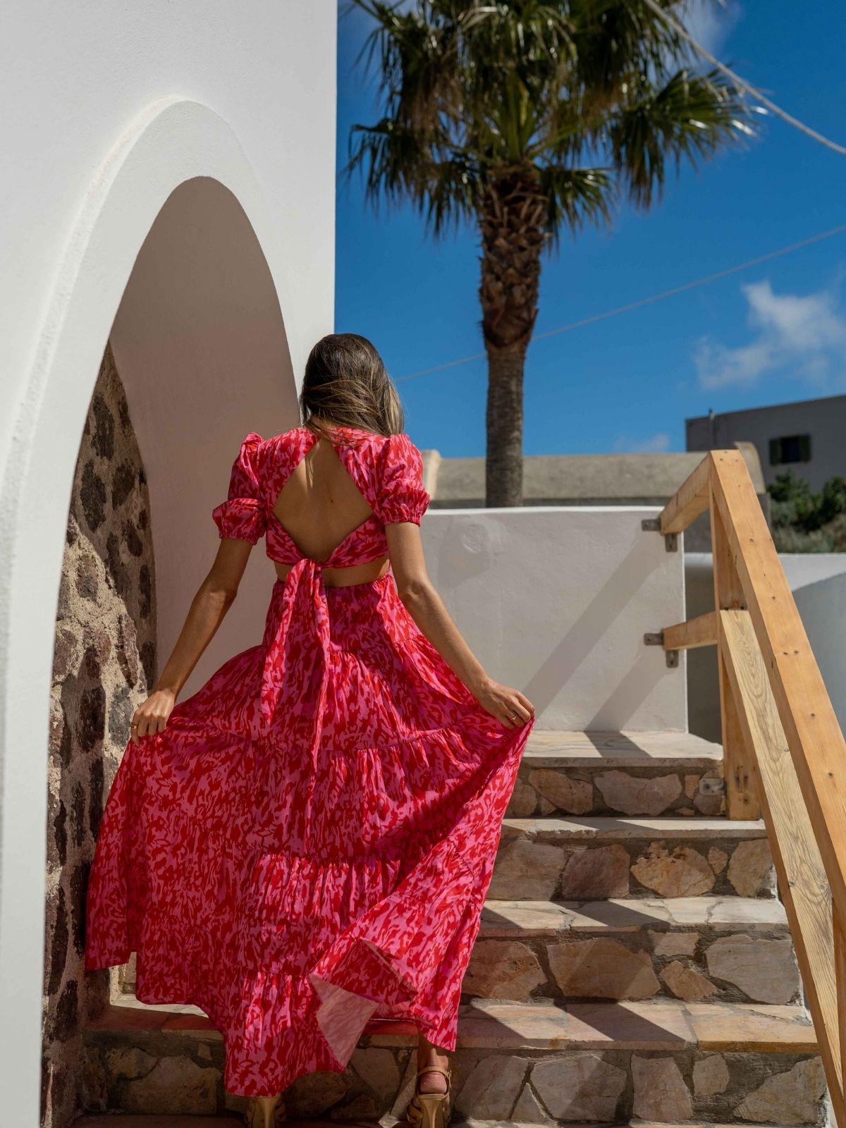 Pink and Red Maxi Dress | Zoe Tiered Cutout Dress