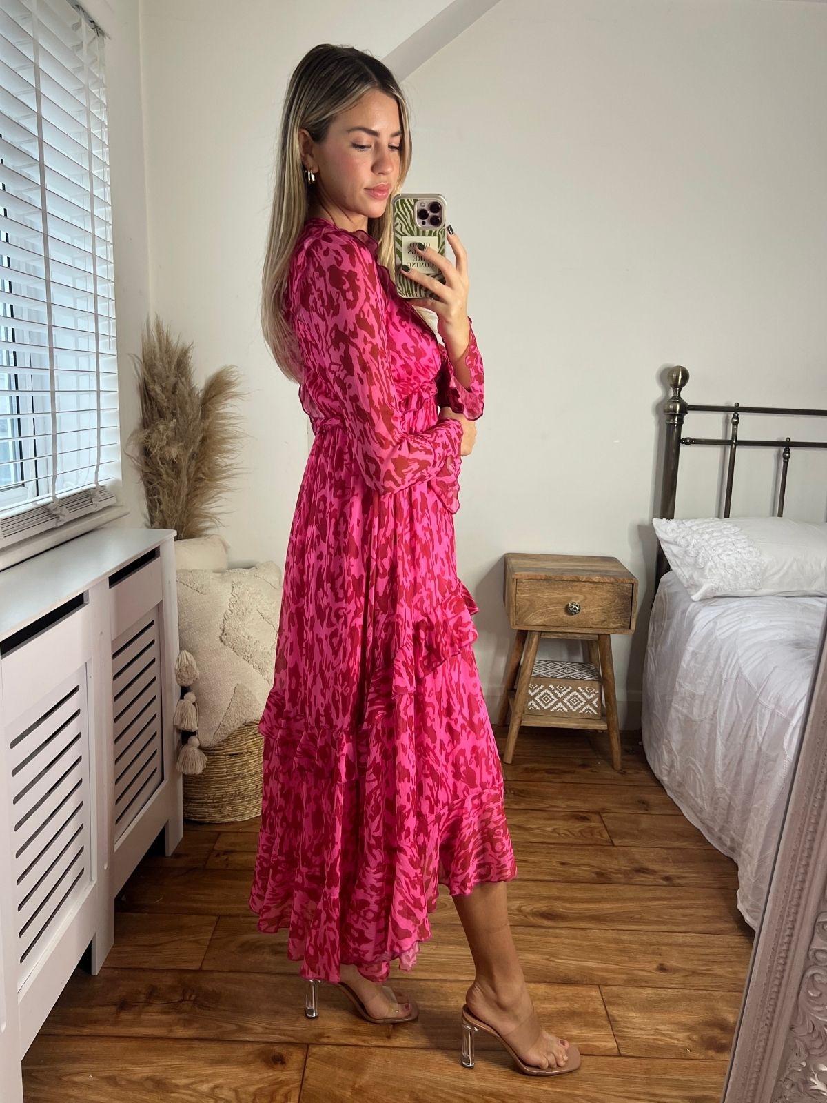 Pink and Red Midi Dress | Birdie Frill Tie Back Dress