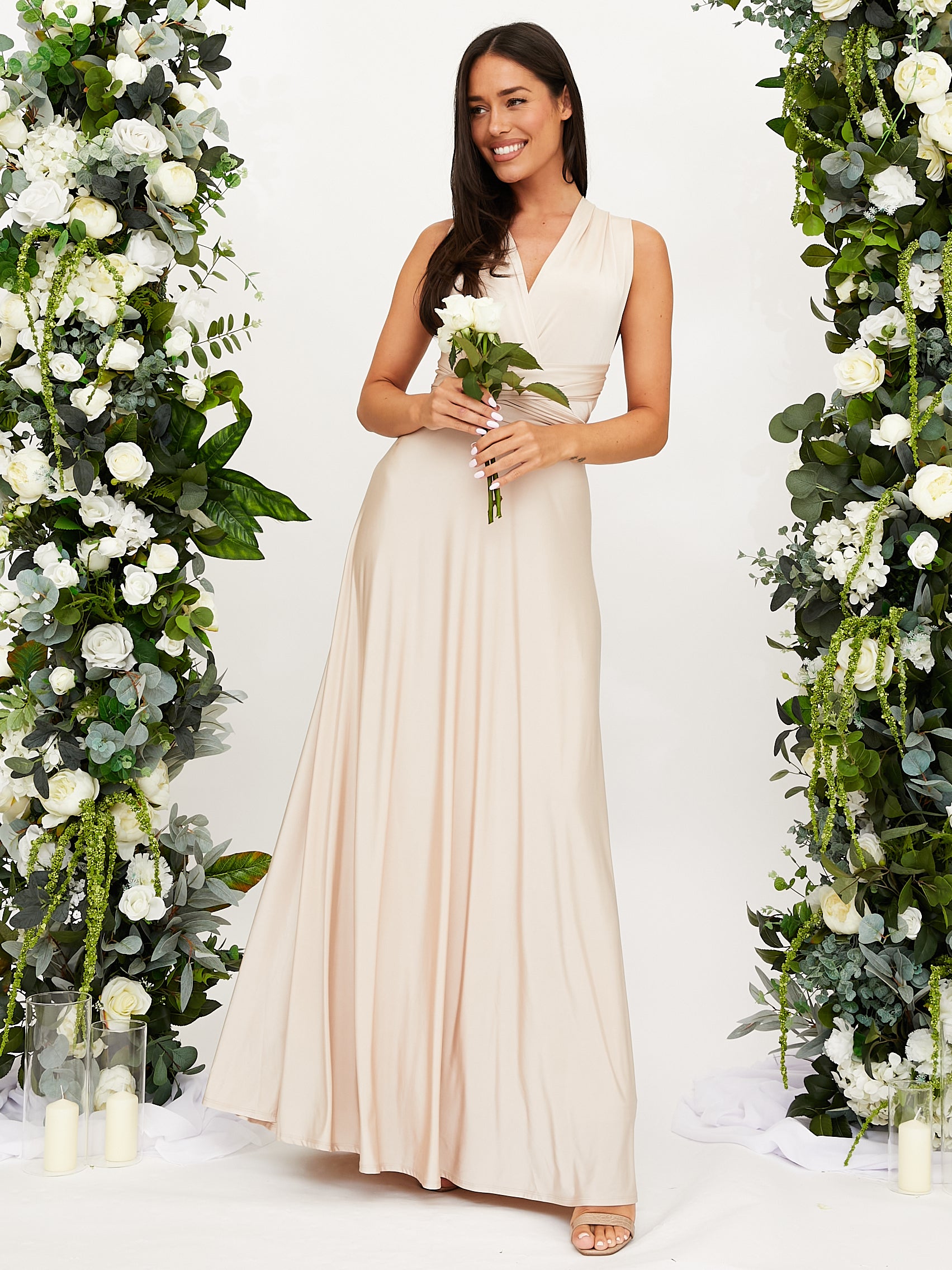 Multi-Way Slinky Maxi Bridesmaid Dress in Champagne