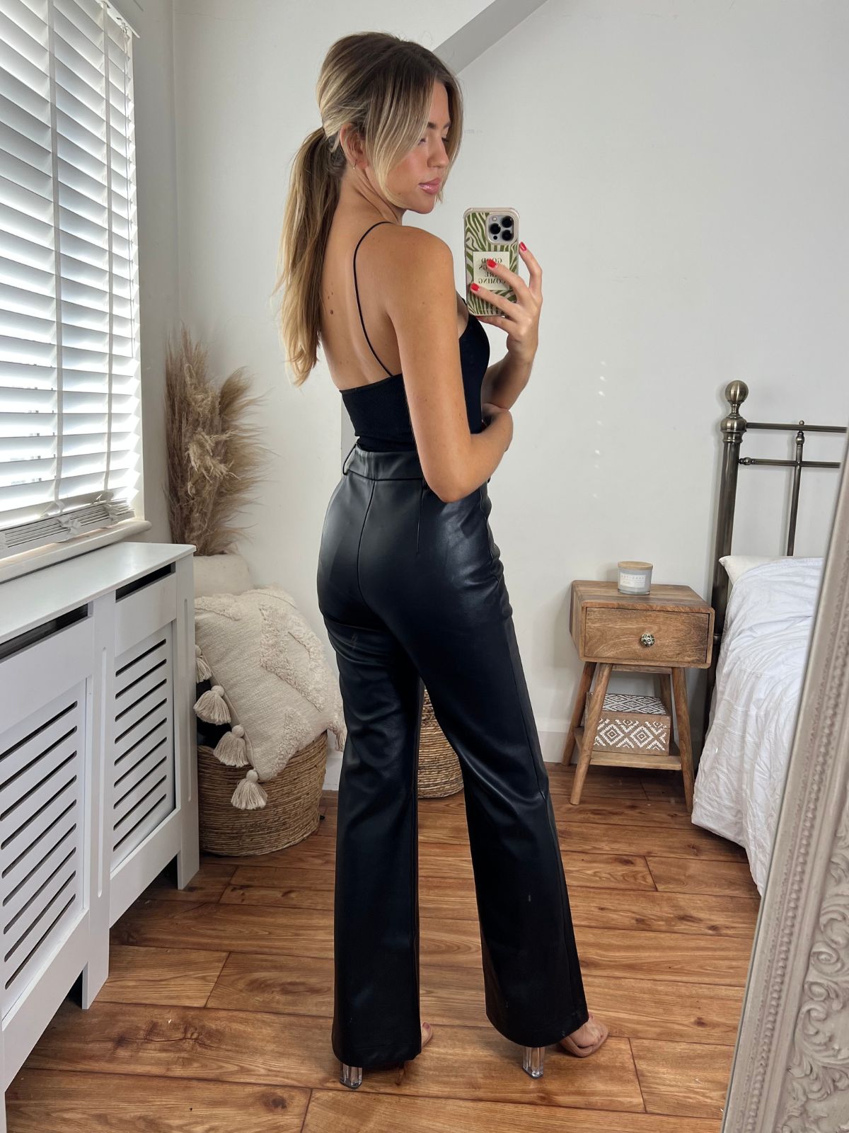 Alyssa PU Flare Trousers in Black