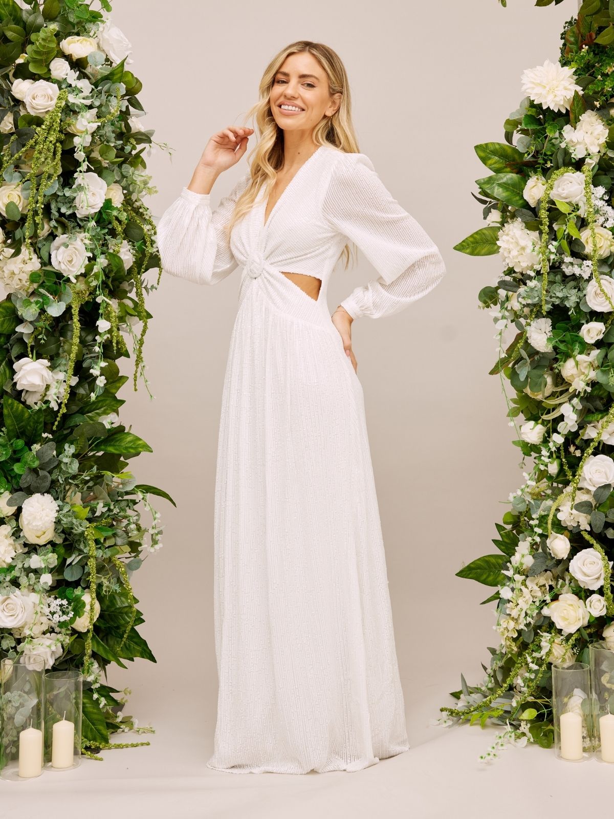 Sequin Cut Out Maxi Bridal Dress / White Style Cheat Sequin Cut Out Maxi Bridal Dress / White Style Cheat