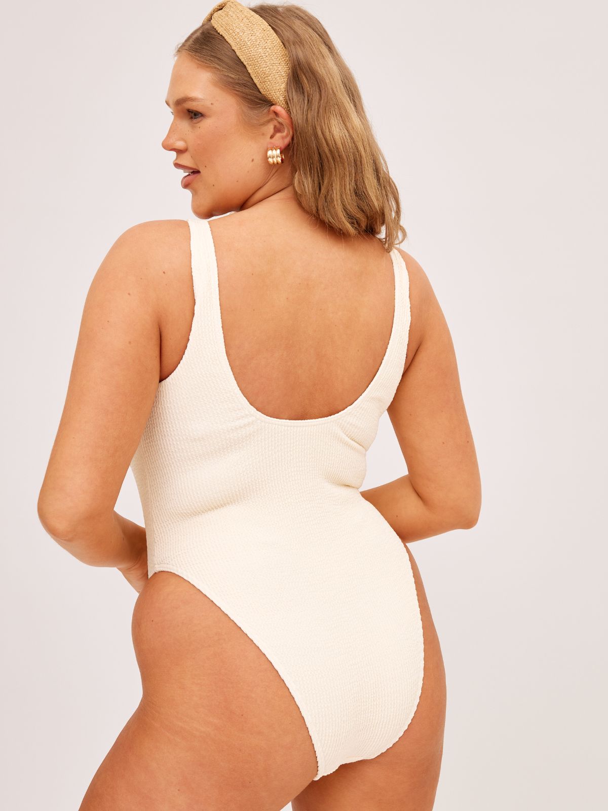 South Beach Miami Crinkle Scoop Swimsuit / Cream
