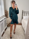Green Wrap Mini Dress | Bobbi Forest Green Satin Dress