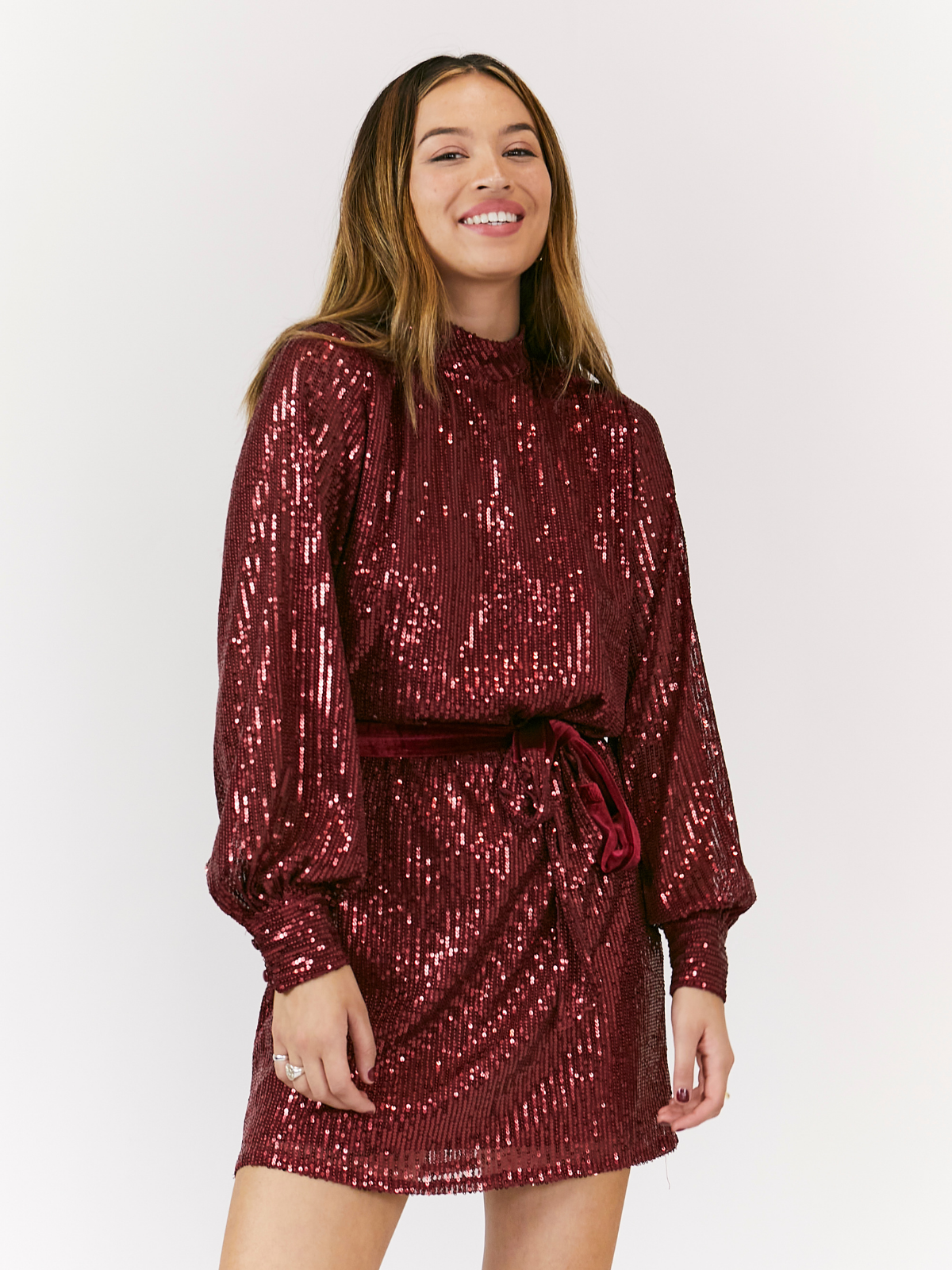 Hannah Sequin High Neck Mini Dress / Mulberry