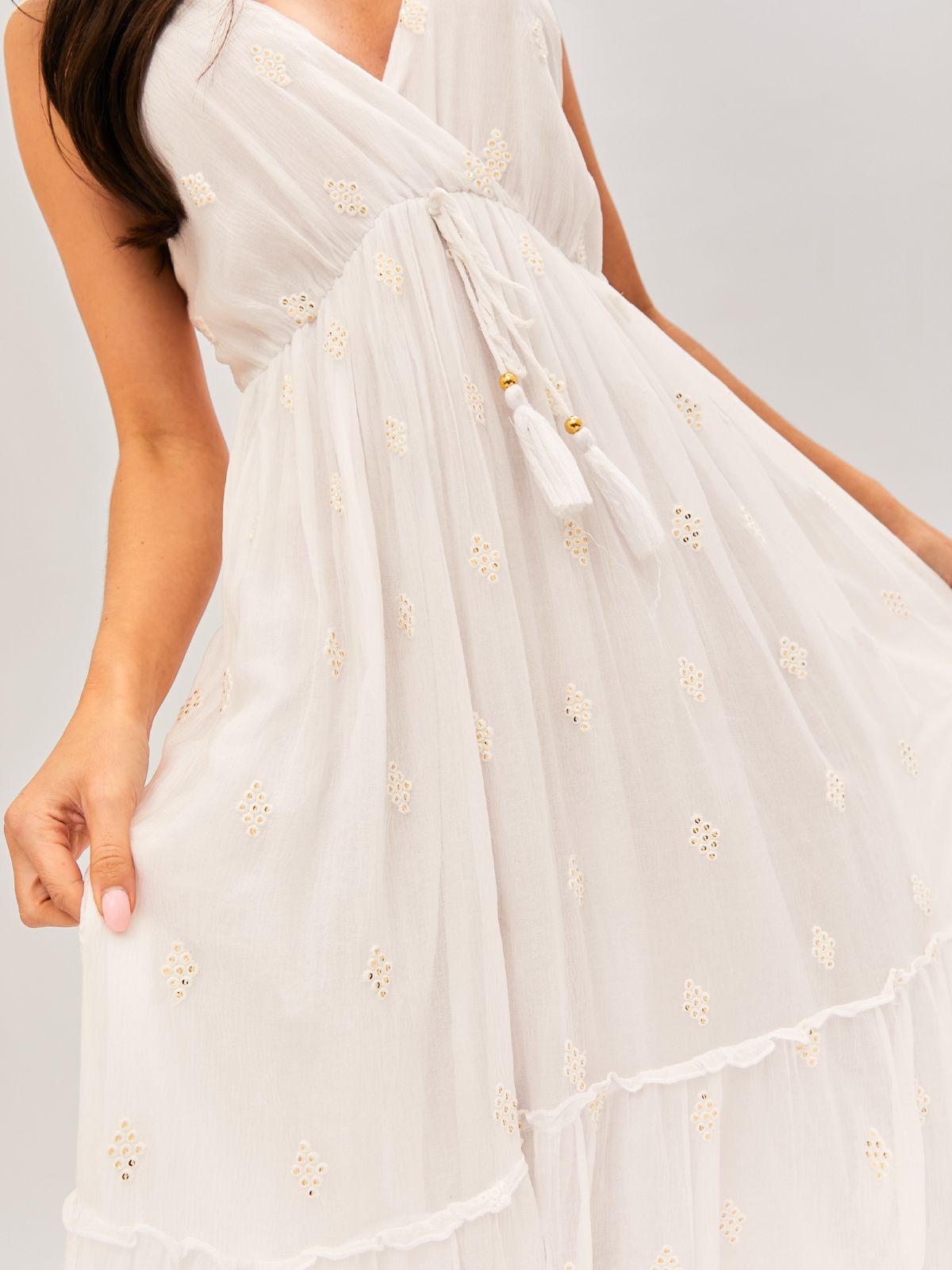 South Beach Marbella Tie Front Sequin Maxi Dress / White