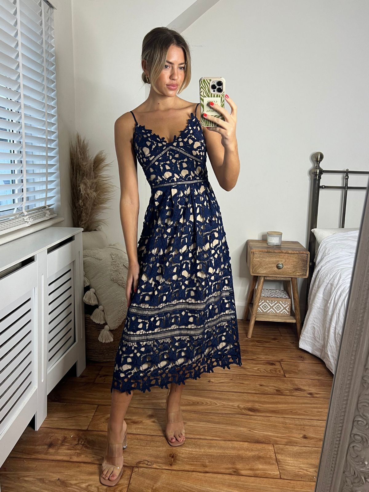 Harmony Lace Strappy Midi Dress / Navy