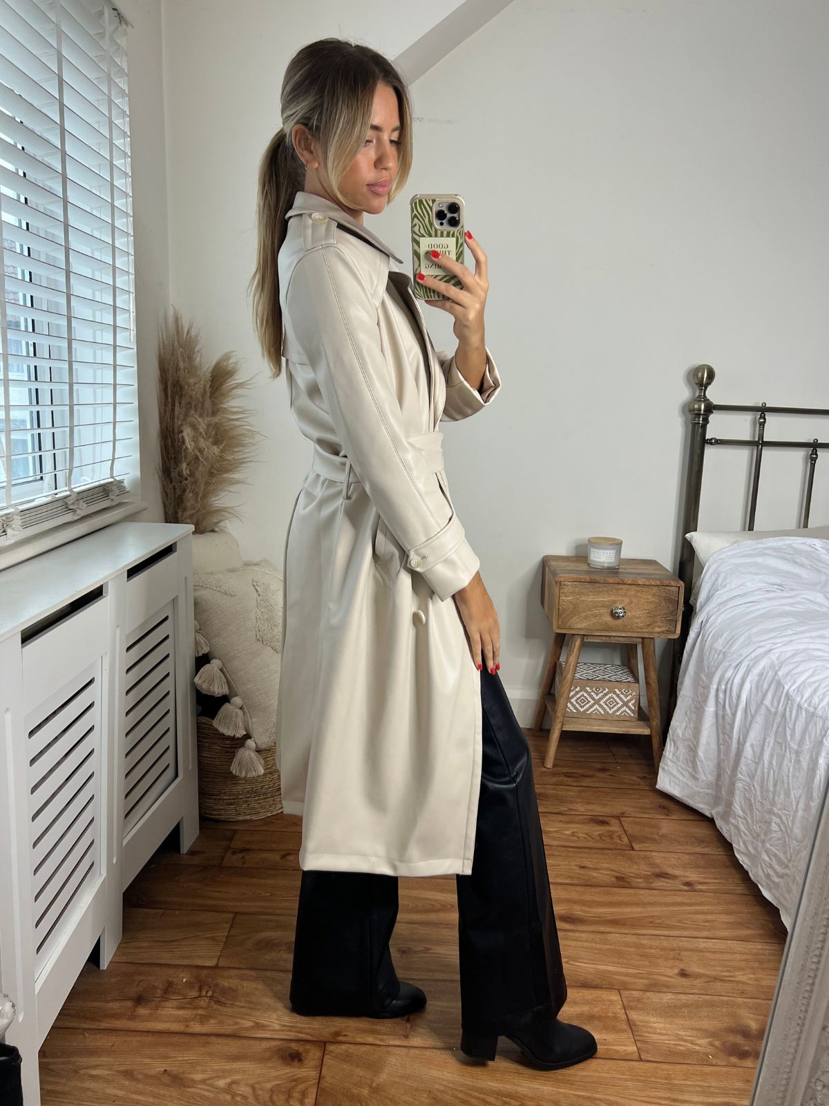 PU Trench Coat | Eliza PU Coat in Cream