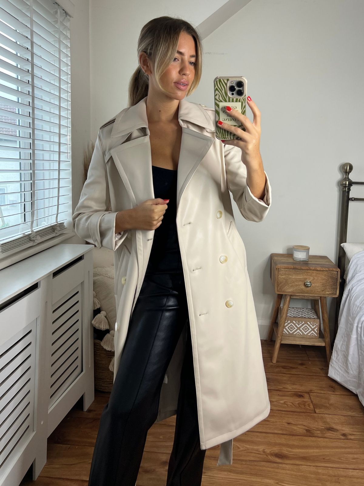 PU Trench Coat | Eliza PU Coat in Cream