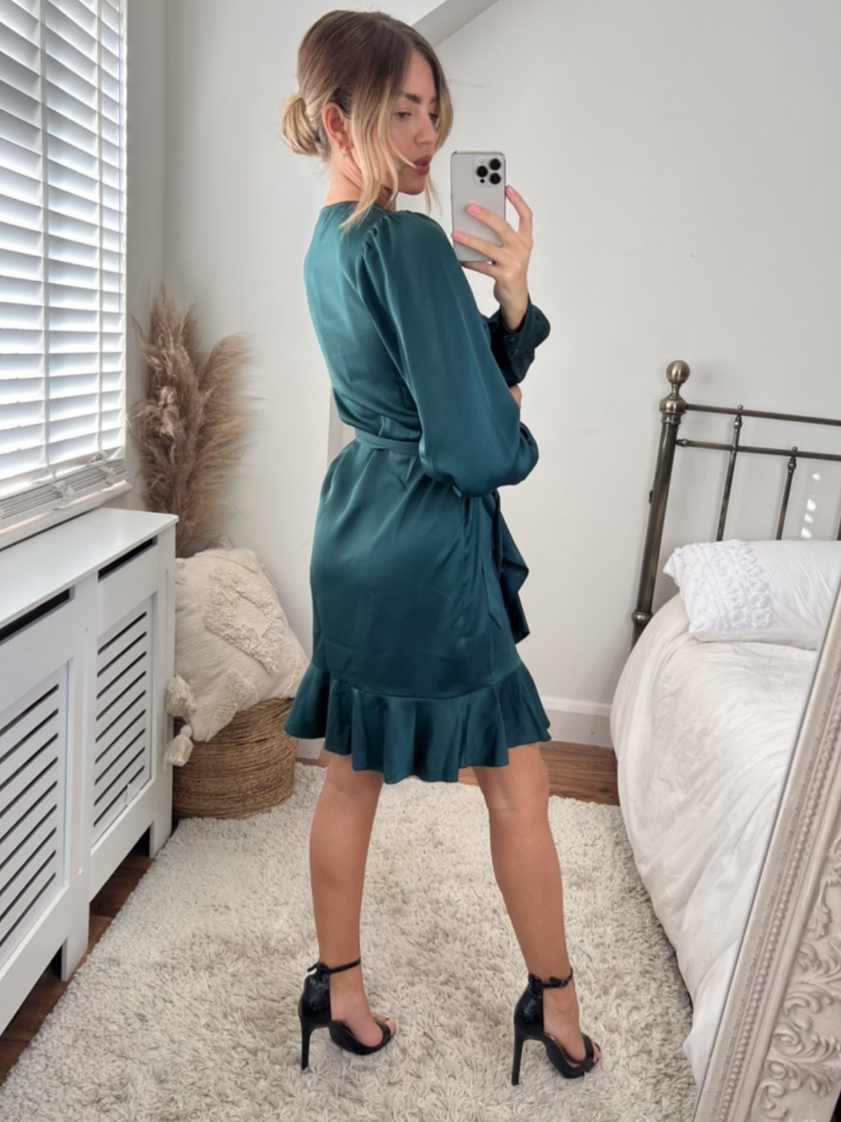 Green Wrap Mini Dress | Bobbi Forest Green Satin Dress