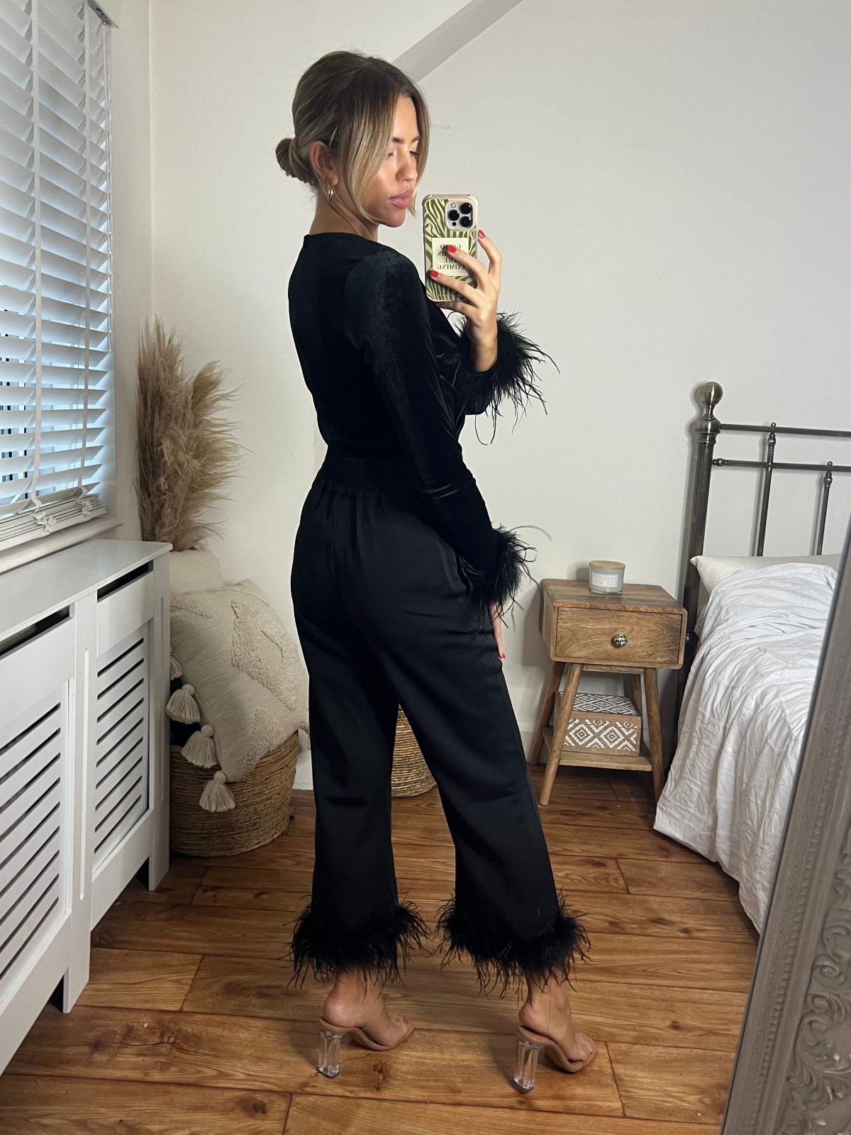 Black Feather Trim Trousers | Annabelle Feather Trim Trouser / Black