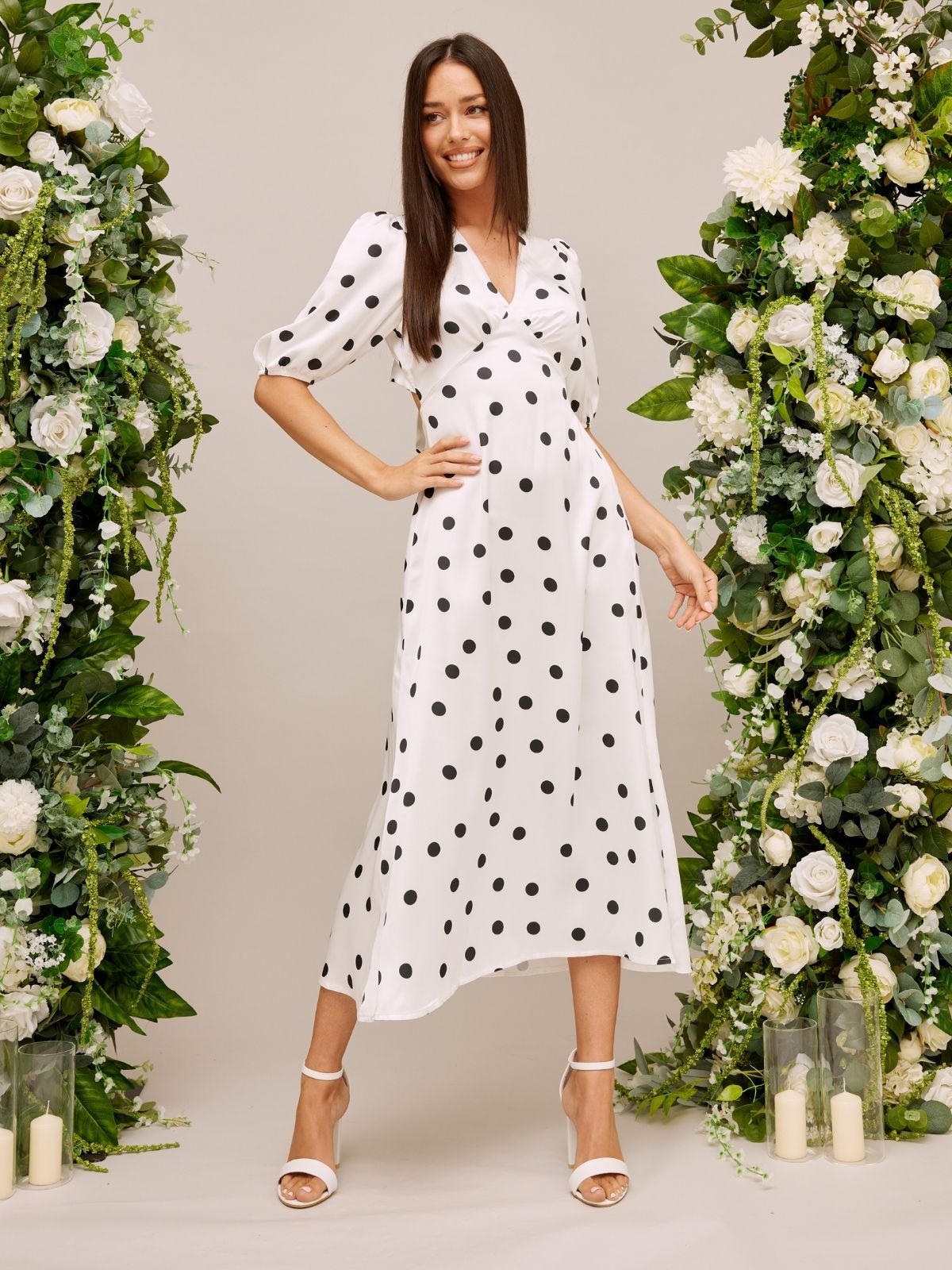 Black and White Spot Midi Dress
