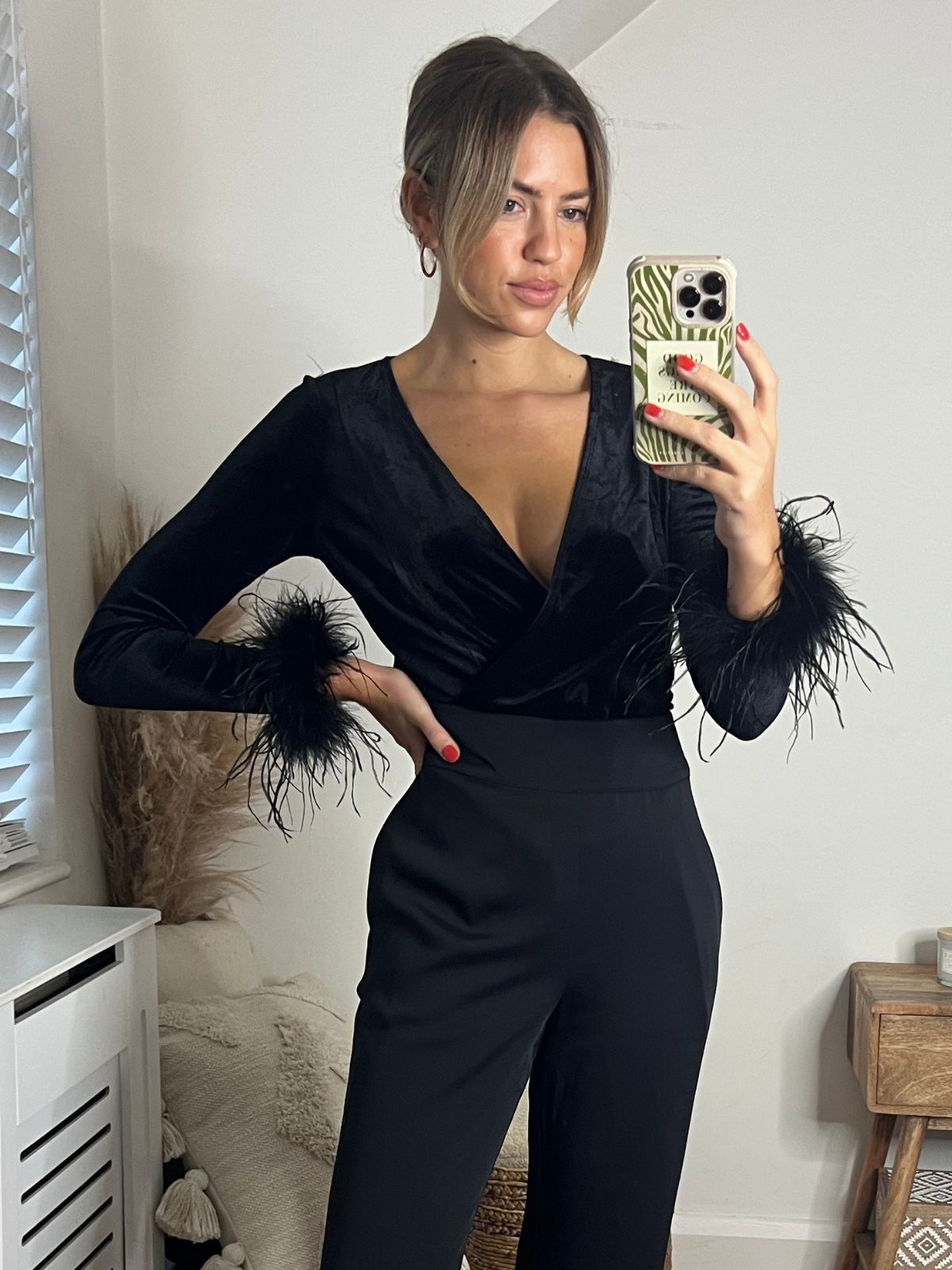 Black Feather Trim Trousers | Annabelle Feather Trim Trouser / Black