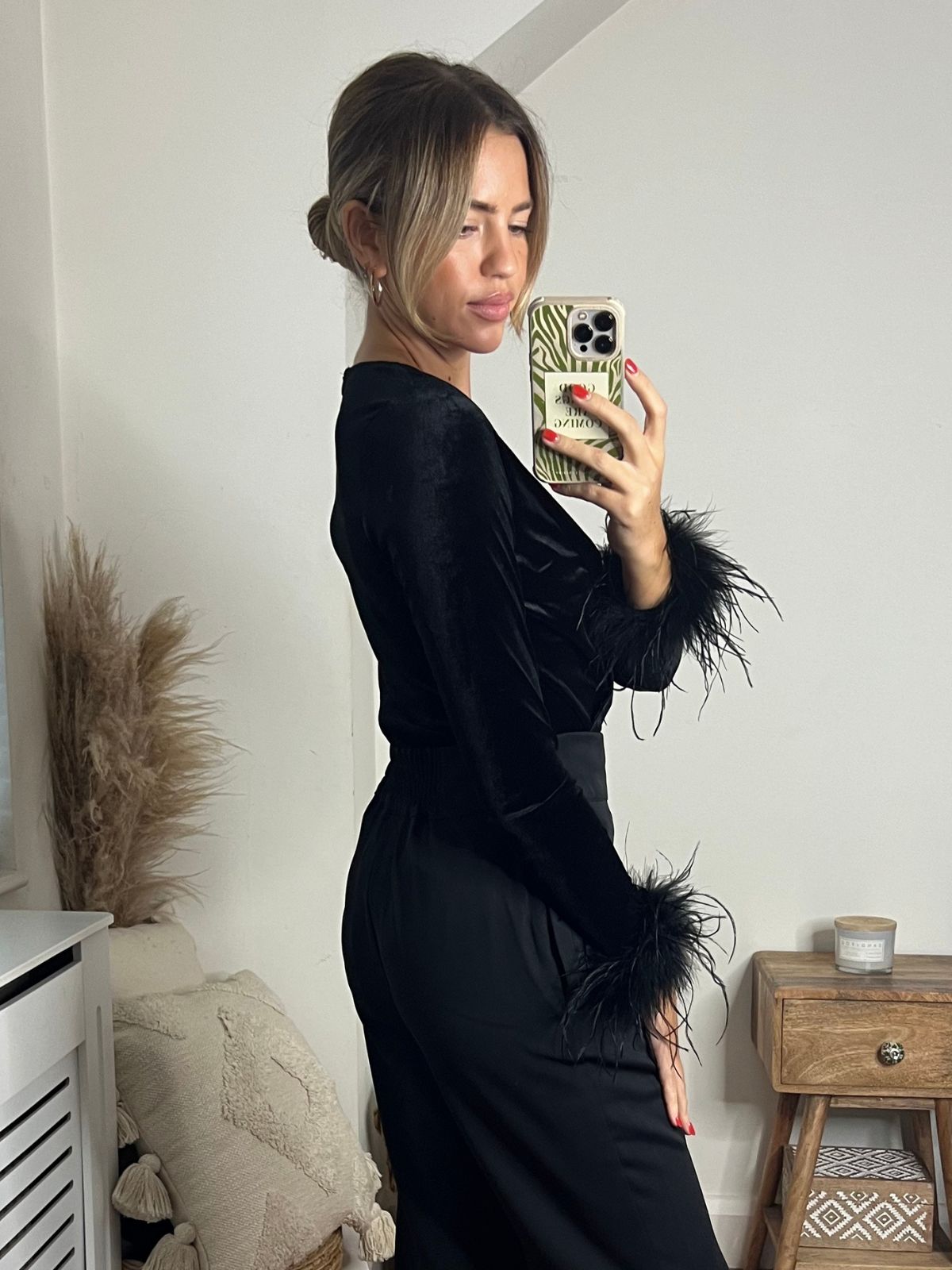 Black Feather Trim Trousers | Annabelle Feather Trim Trouser / Black