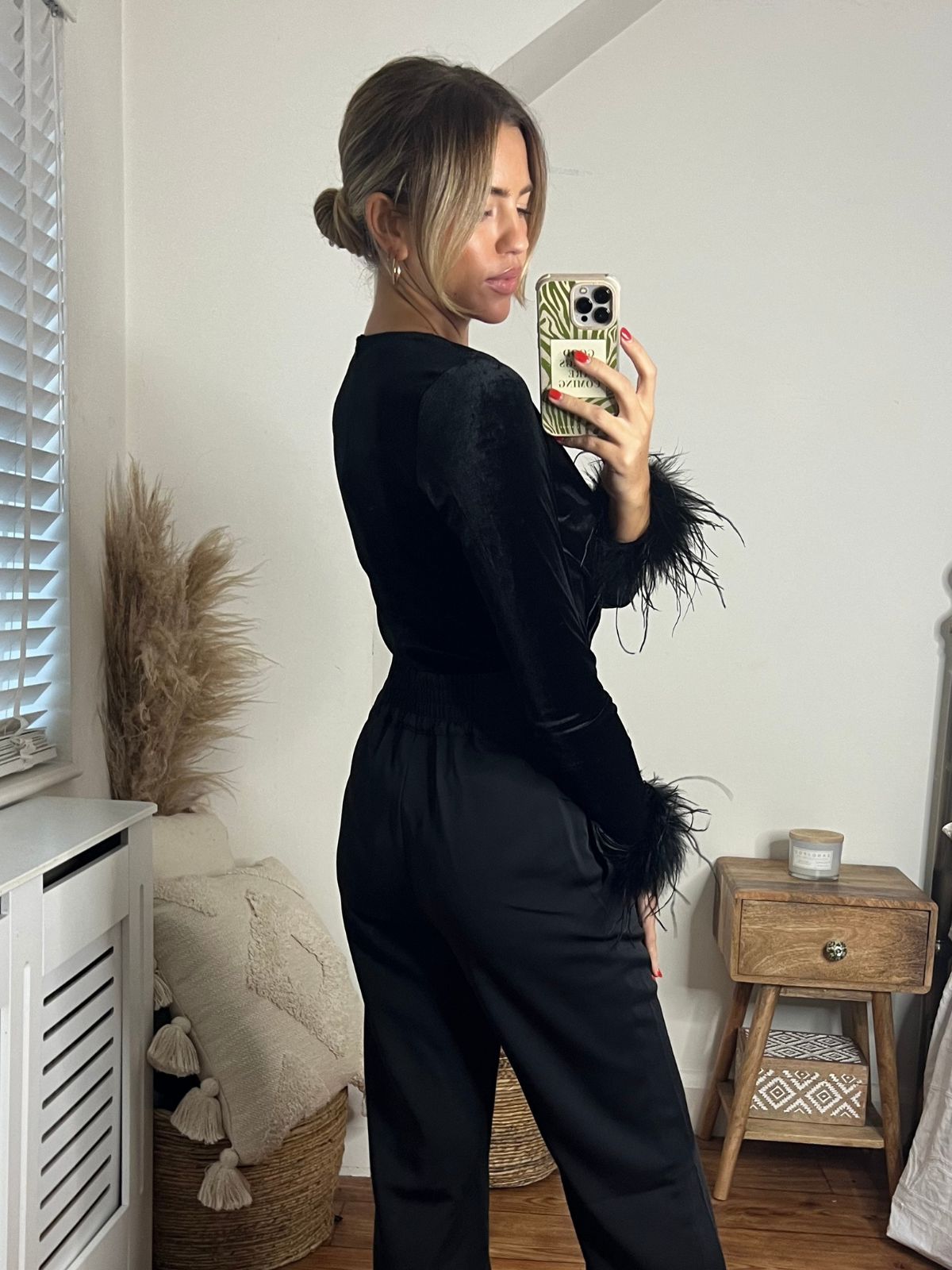 Black Feather Trim Trousers | Annabelle Feather Trim Trouser / Black