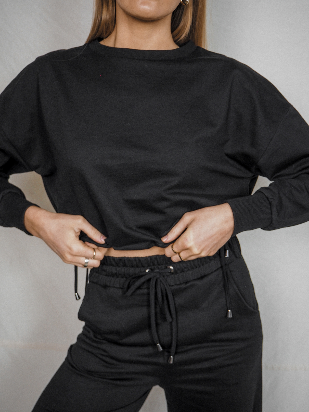 Black Cropped Sweatshirt | Kylie Black Cropped Tie Sweatshirt