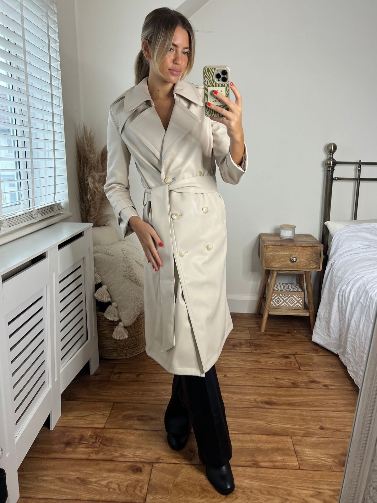 PU Trench Coat | Eliza PU Coat in Cream