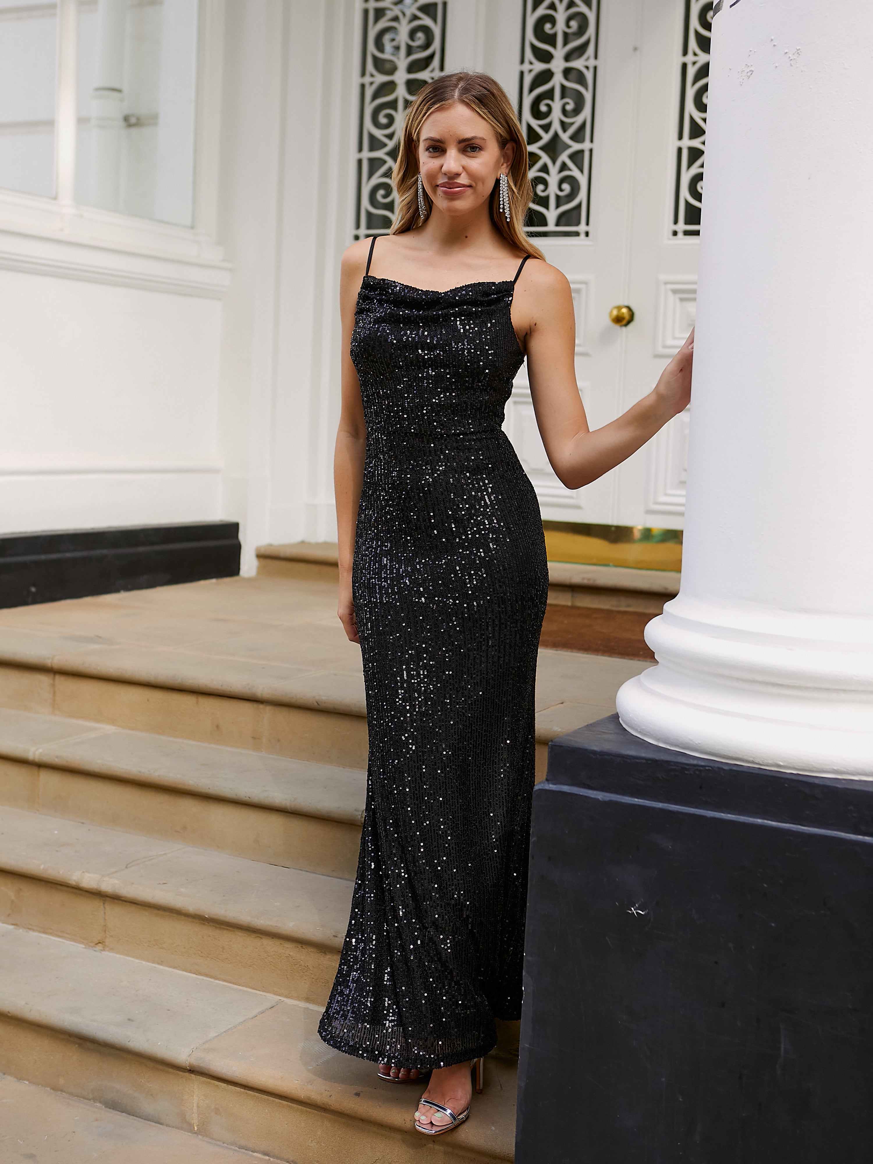 Black Sequin Slip Maxi Dress