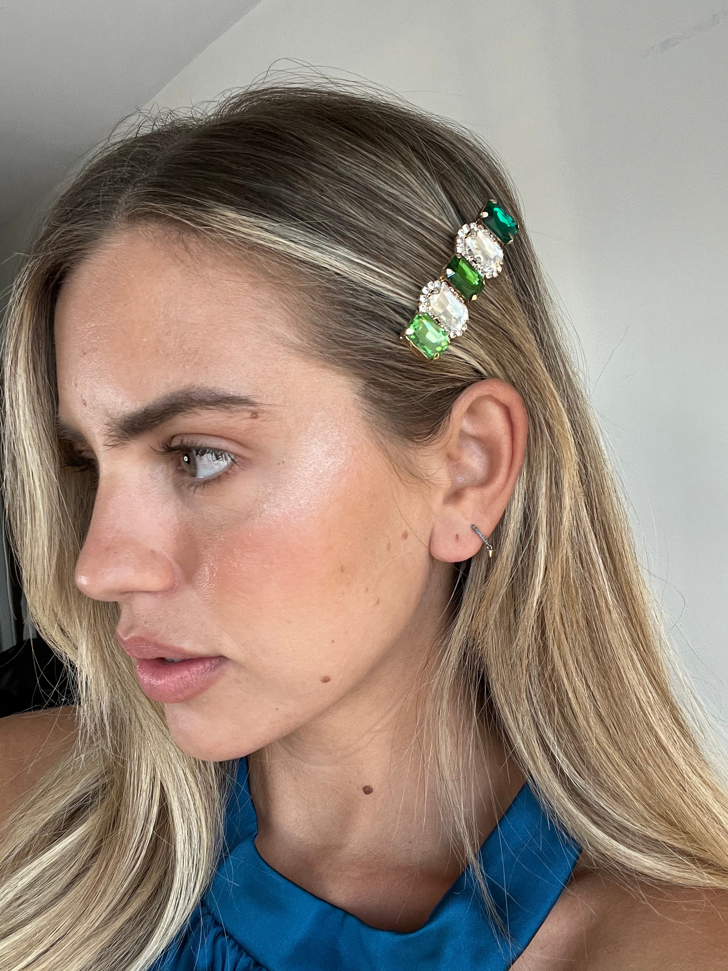 Clara Diamante Hairclip / Green Gem