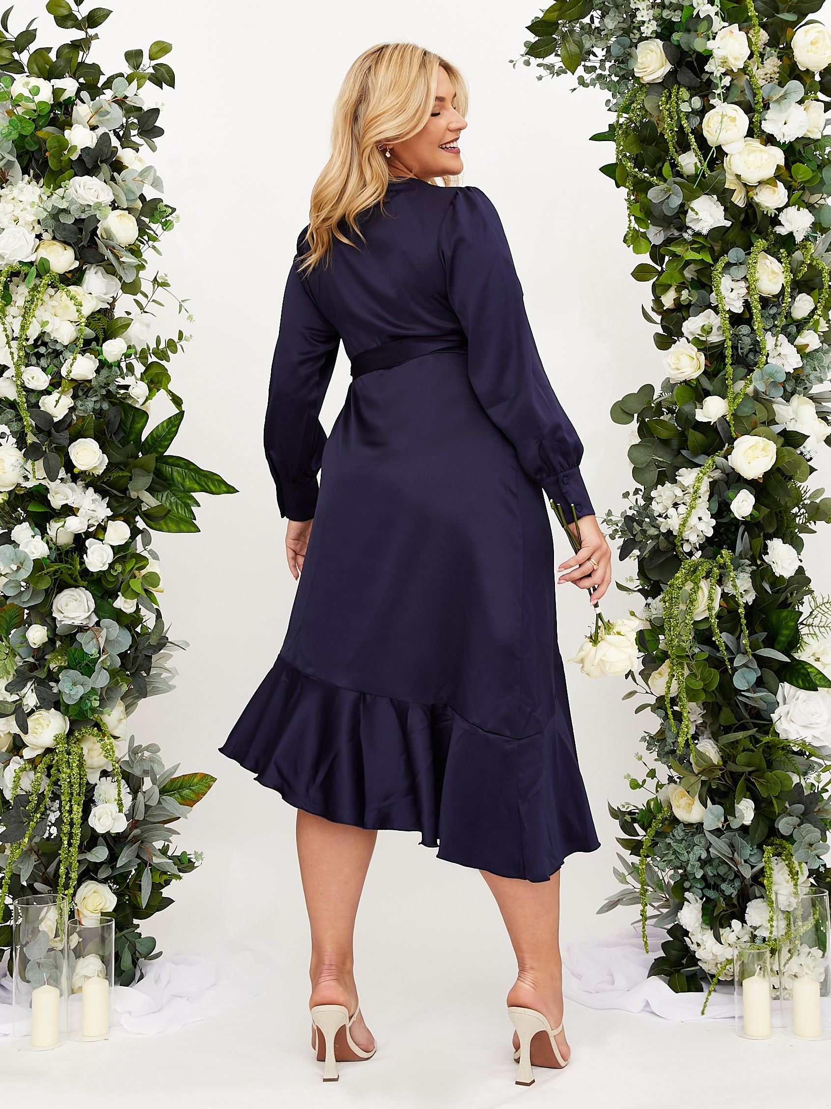 Charlotte Navy Frill Wrap Midi Dress