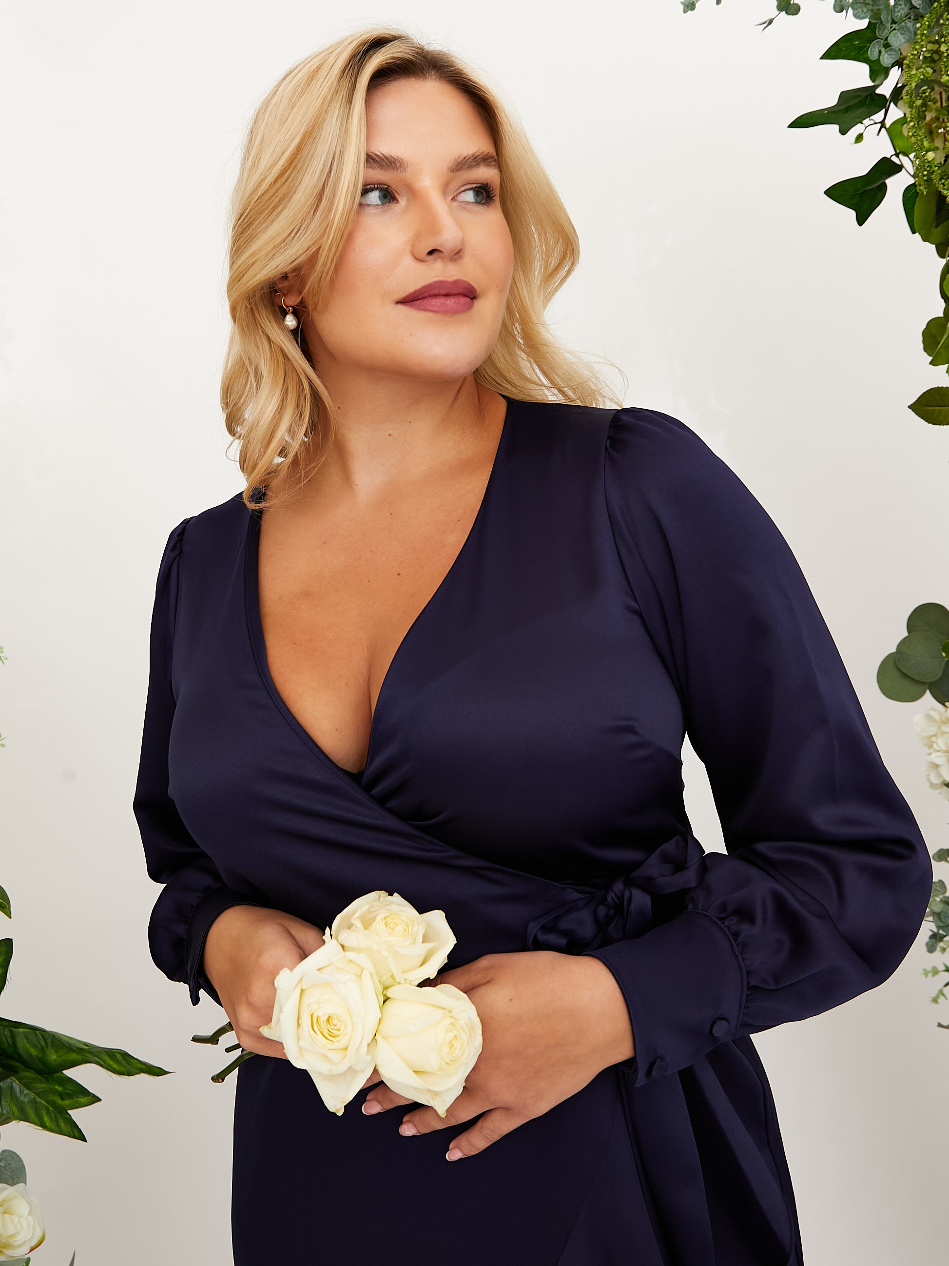 Charlotte Navy Frill Wrap Midi Dress