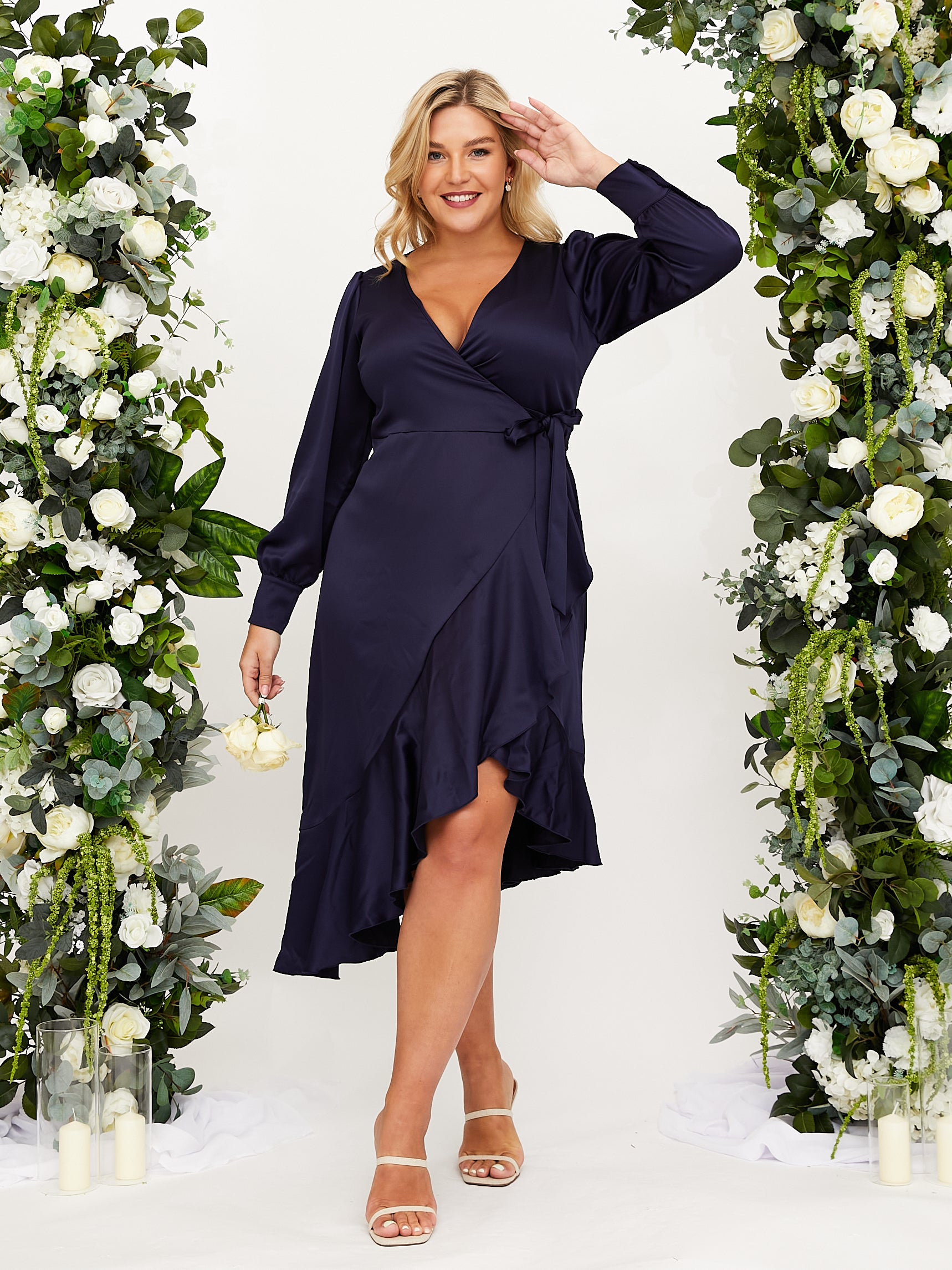 Charlotte Navy Frill Wrap Midi Dress