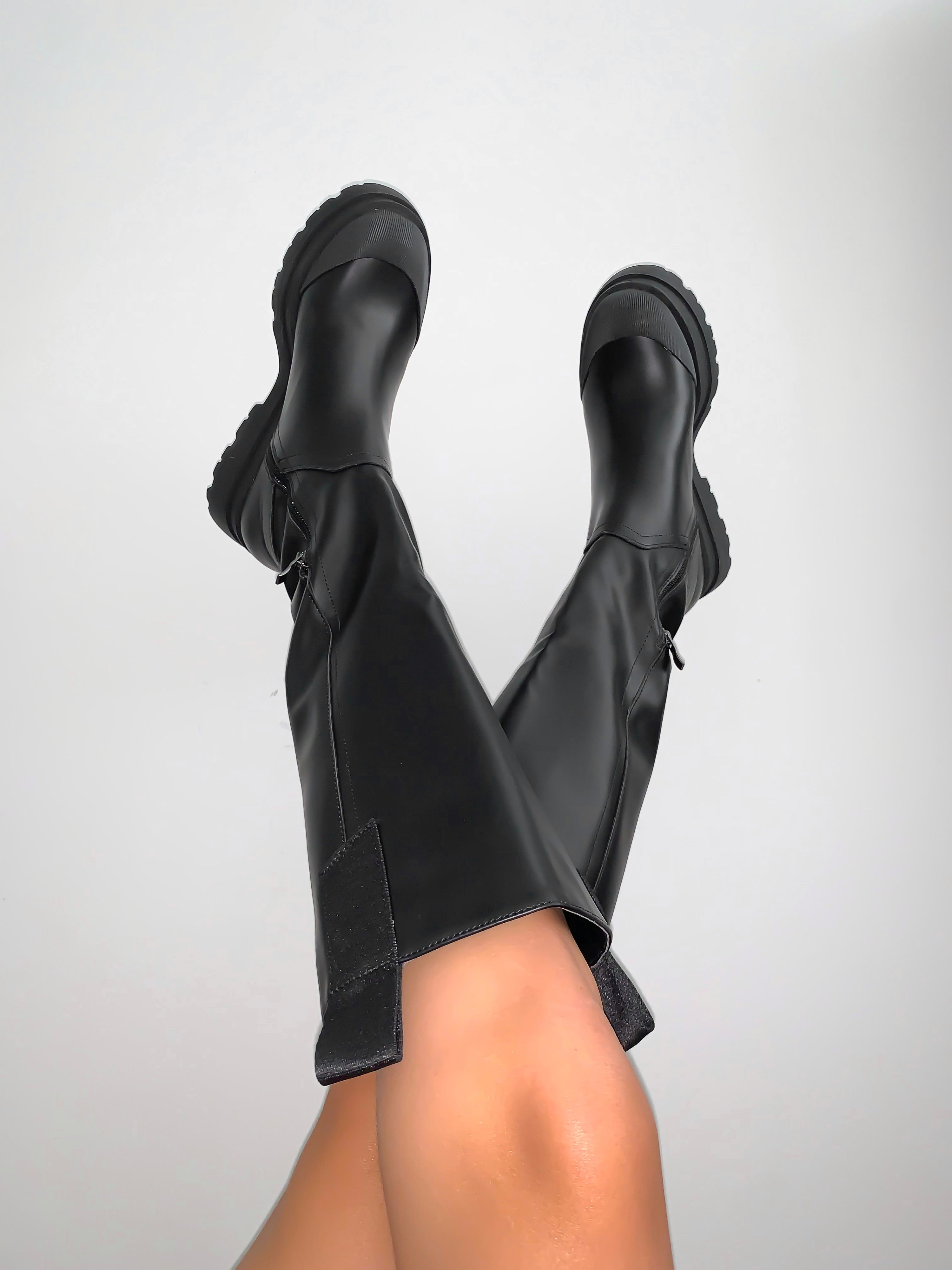 Black Chunky Knee High Boots