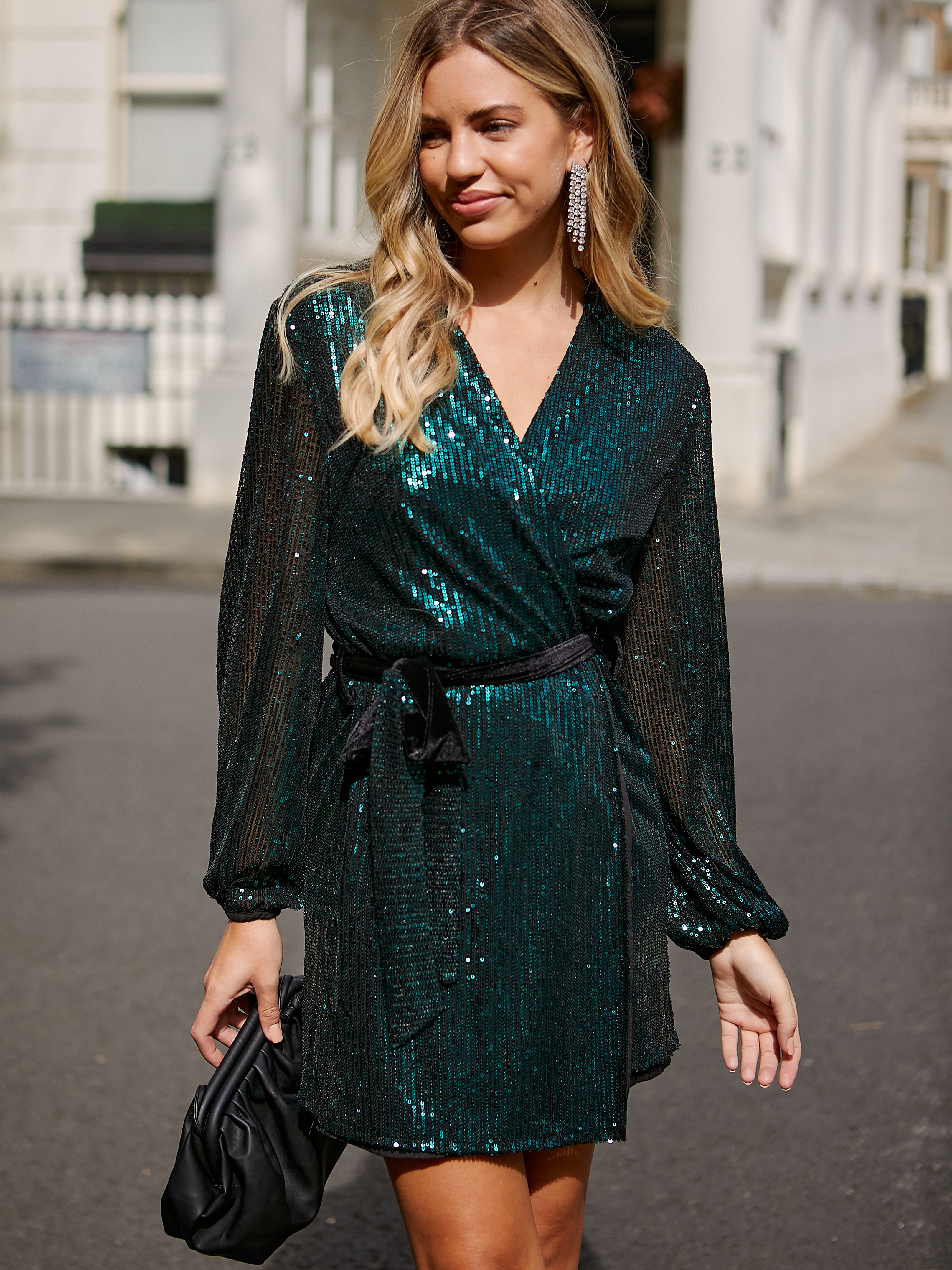 Dani Sequin Wrap Dress / Emerald Green