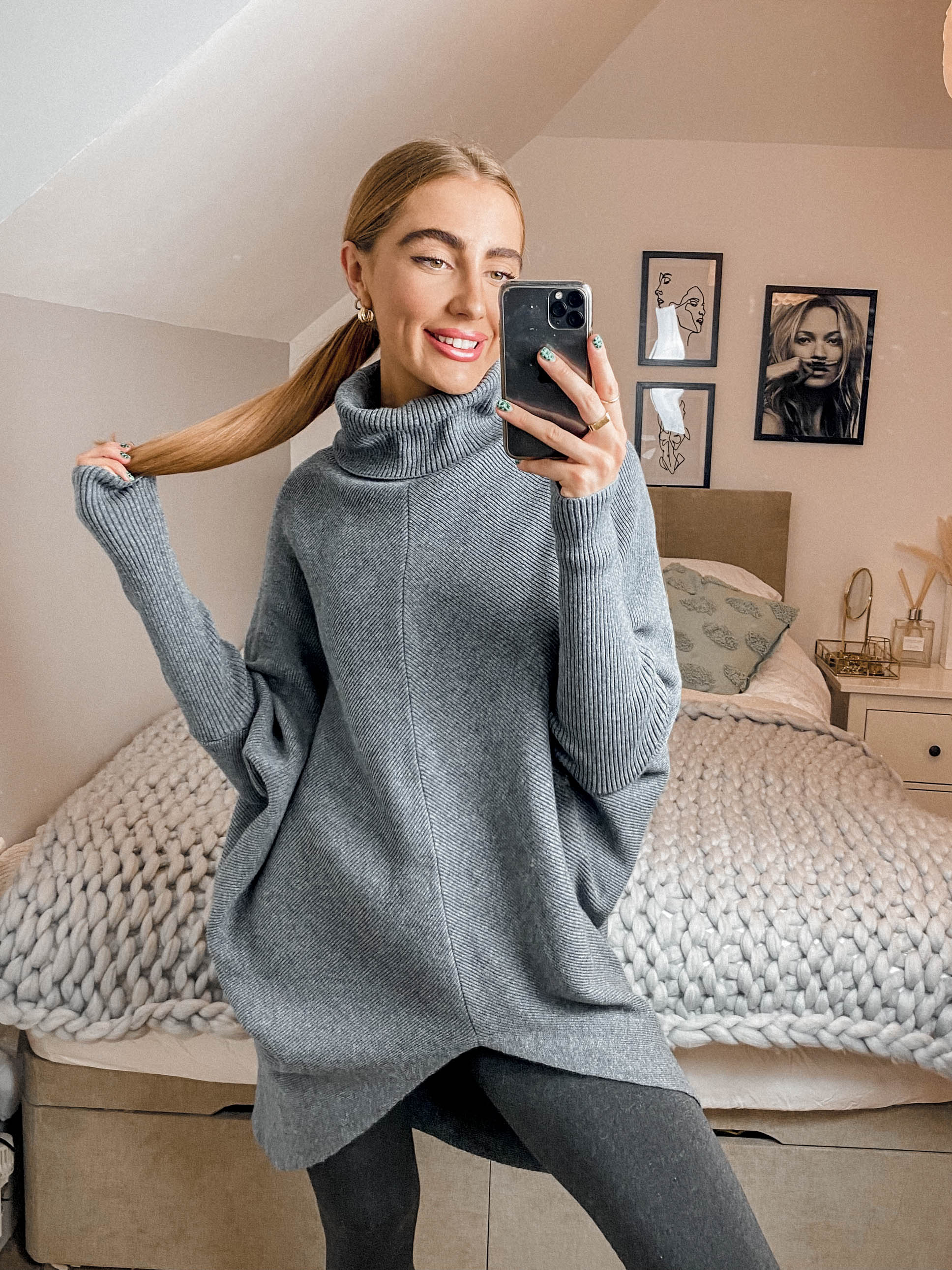 Grey Roll Neck Jumper | Longer Length Hope Grey Jumper