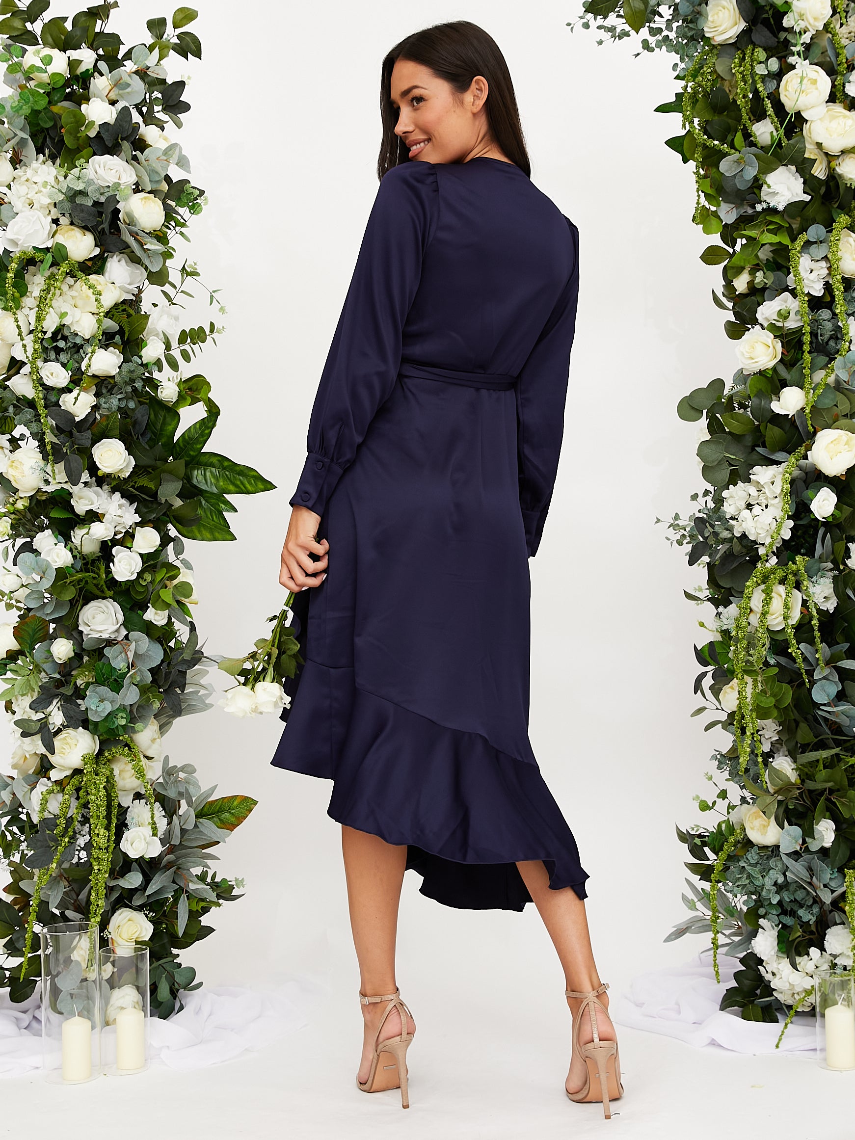 Charlotte Navy Frill Wrap Midi Dress