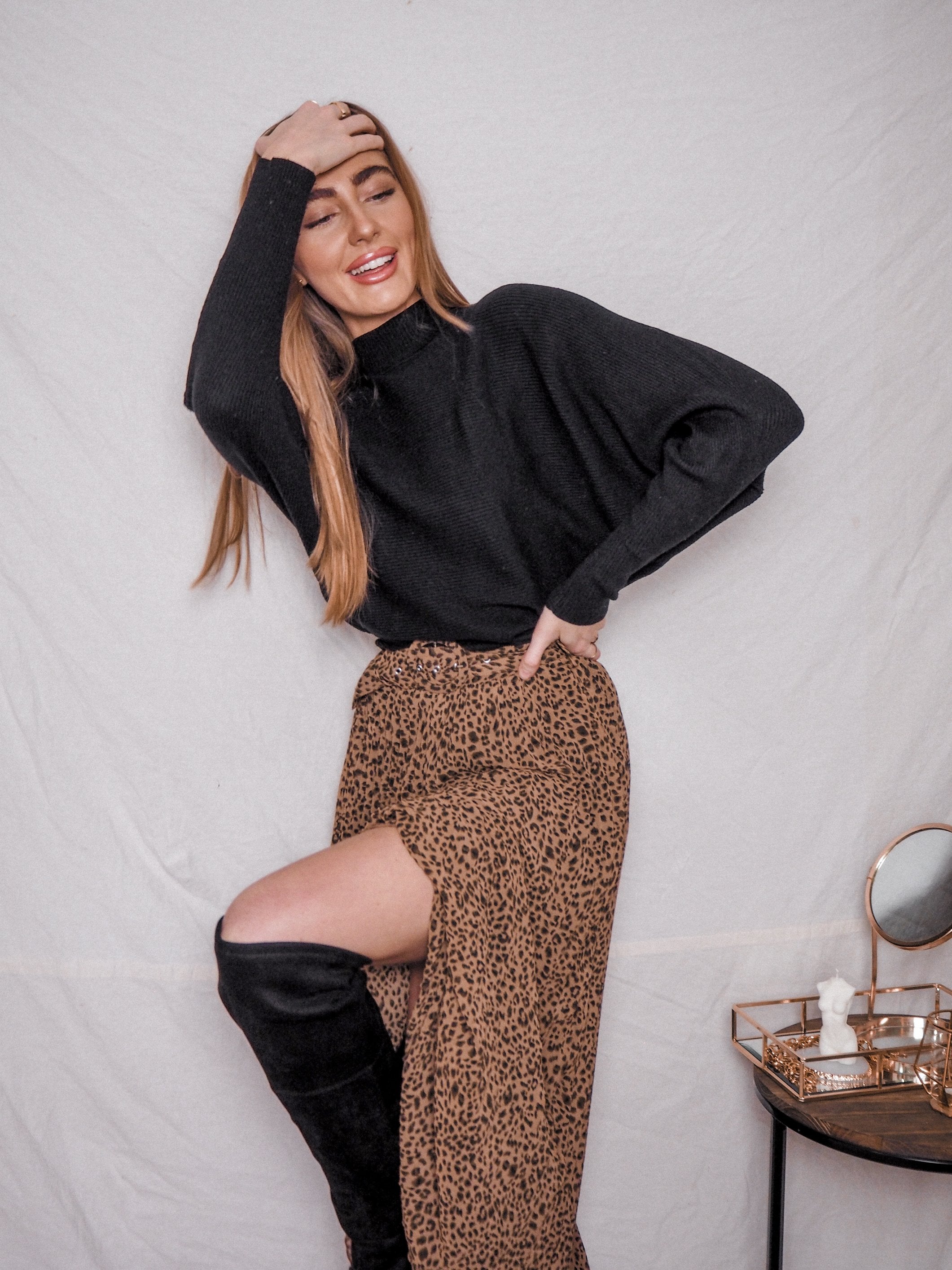 Animal Print Midi Skirt | Jac Animal Pleated Belted Midi Skirt