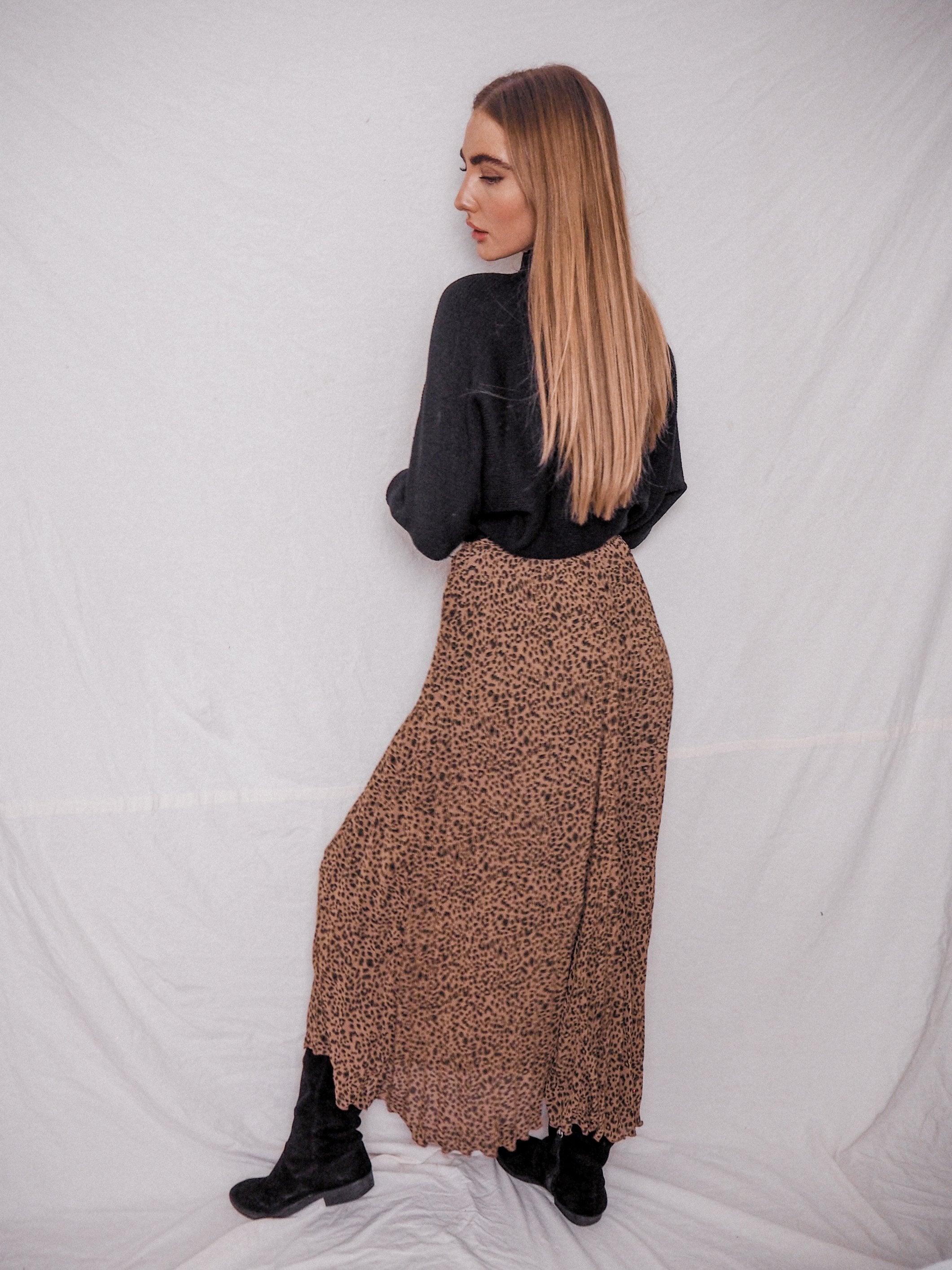 Animal Print Midi Skirt | Jac Animal Pleated Belted Midi Skirt