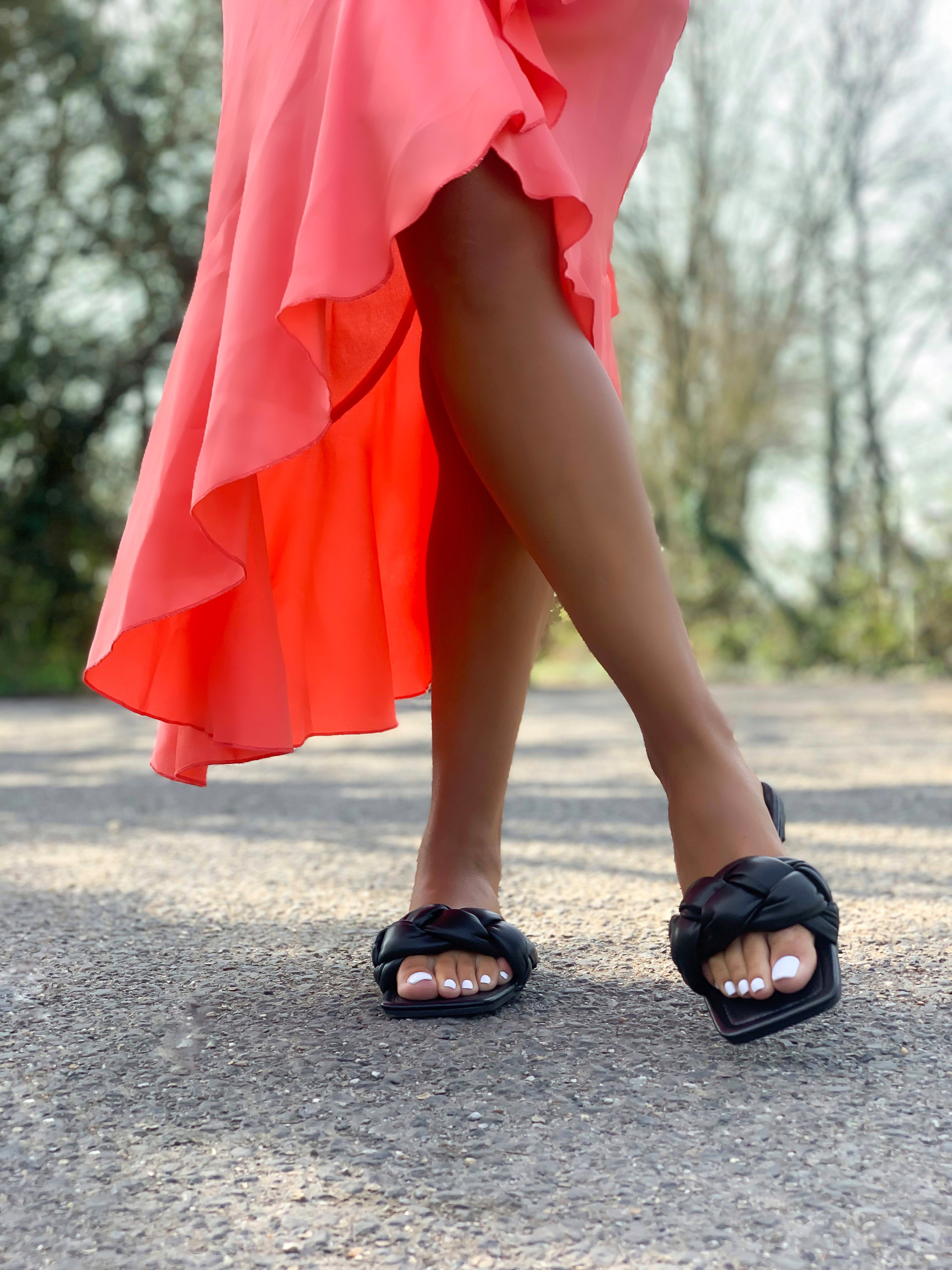 Black Woven Flat Sandals