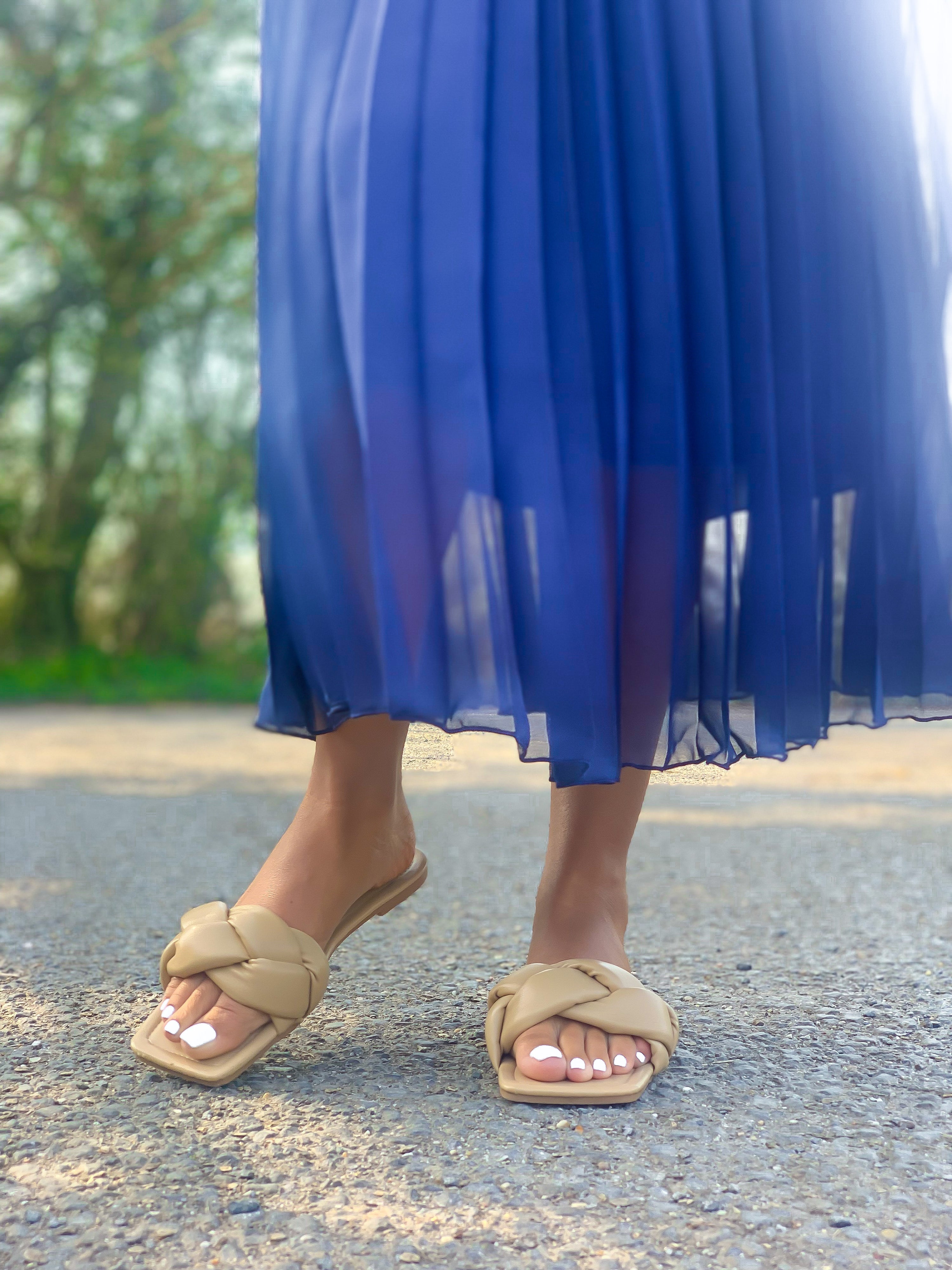 Tan Woven Flat Sandals