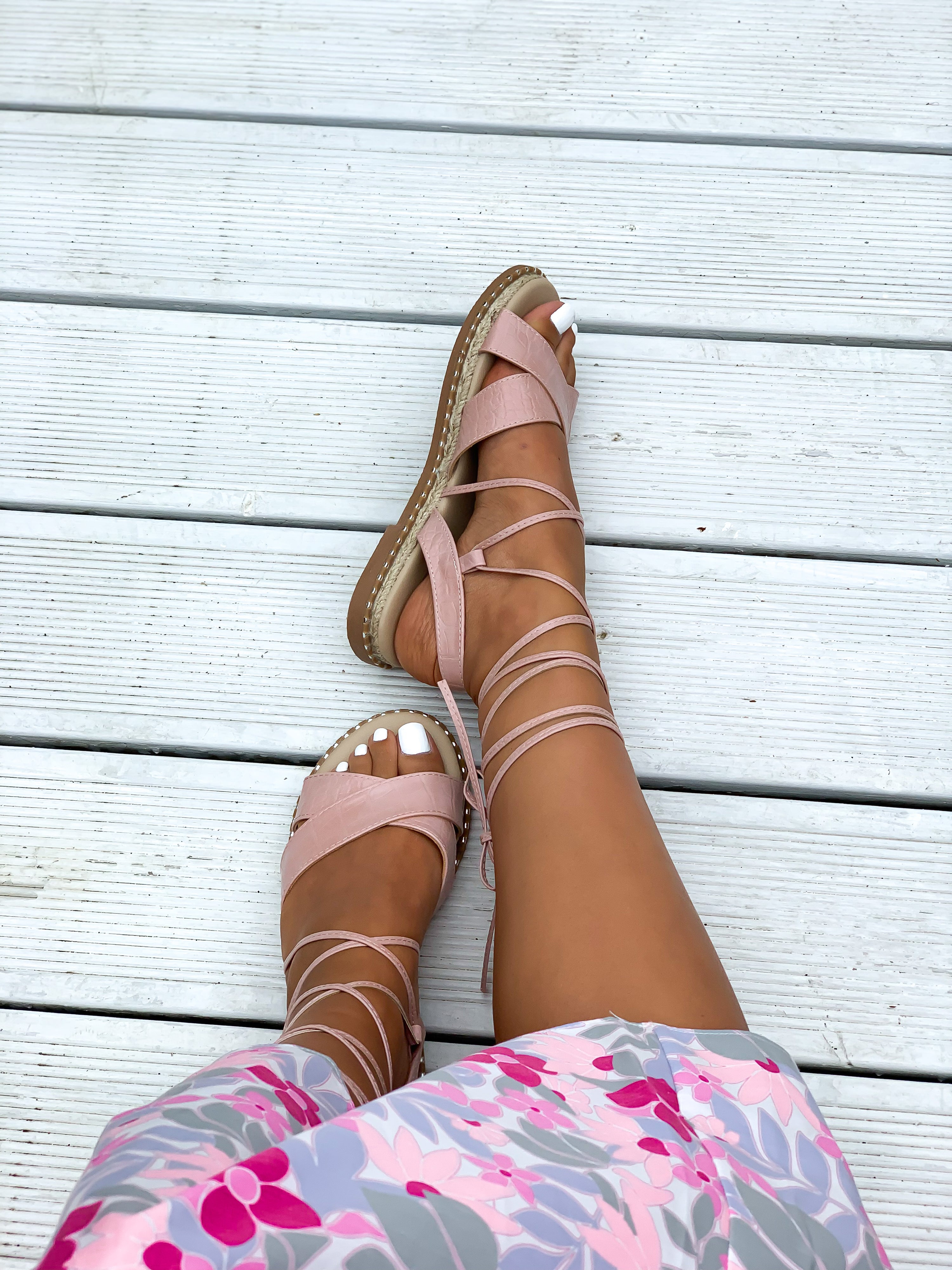Pink Tie Up Sandals