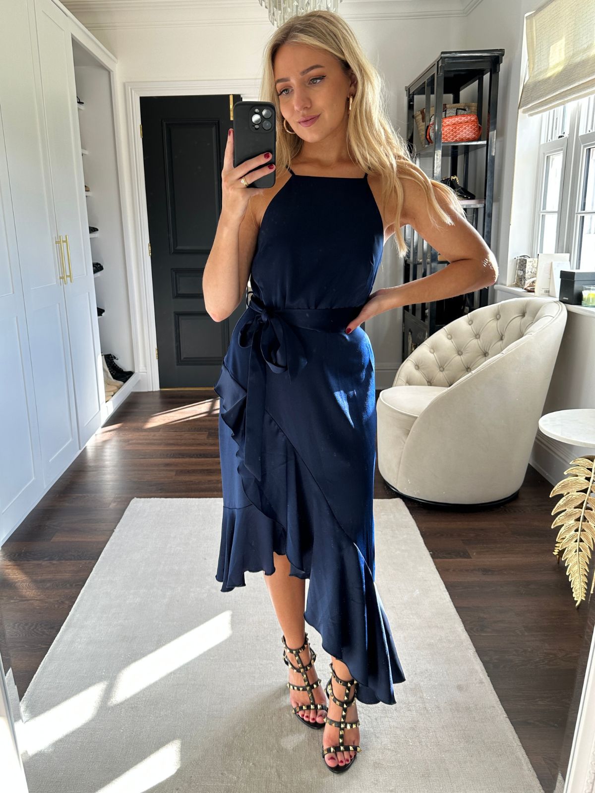 Petite Navy Dress | Petite Ariana Halter Frill Dress