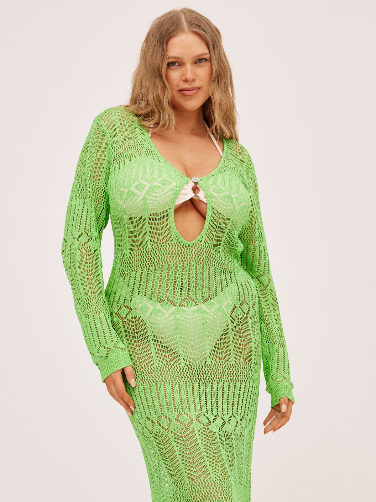 Coco Long sleeve Crochet Midaxi Dress / Lime