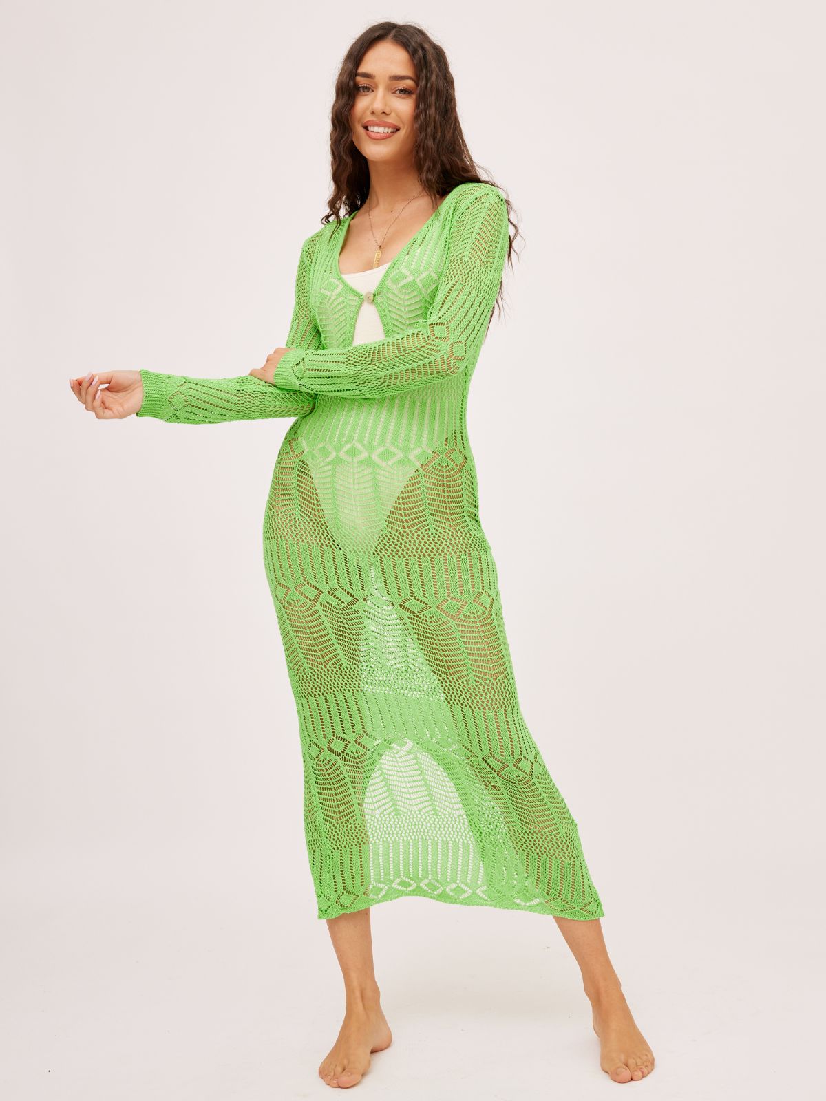 Coco Long sleeve Crochet Midaxi Dress / Lime