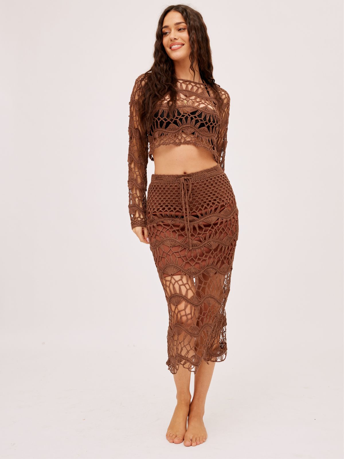 Cora Crochet Midi Skirt / Brown