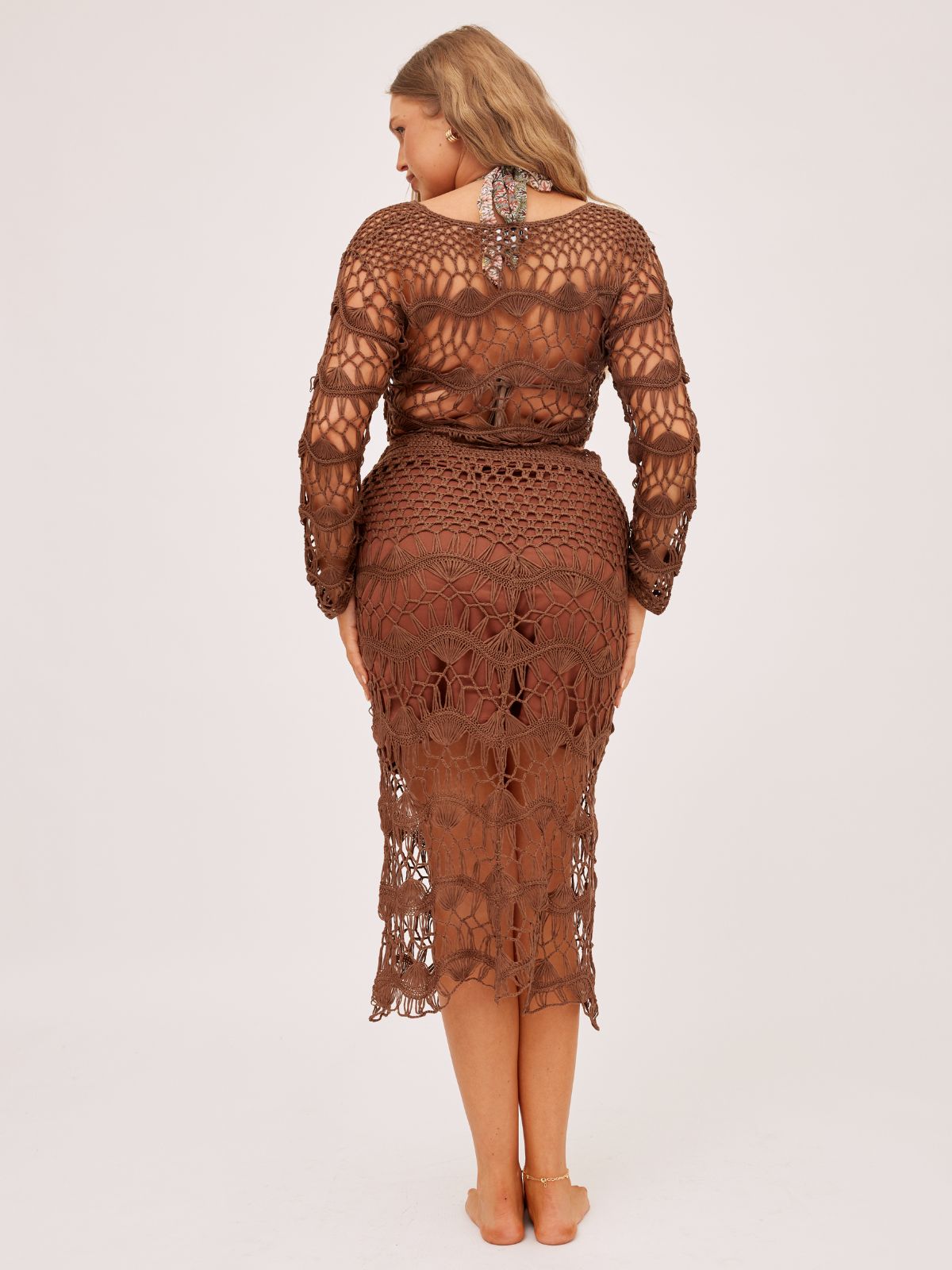 Cora Crochet Midi Skirt / Brown