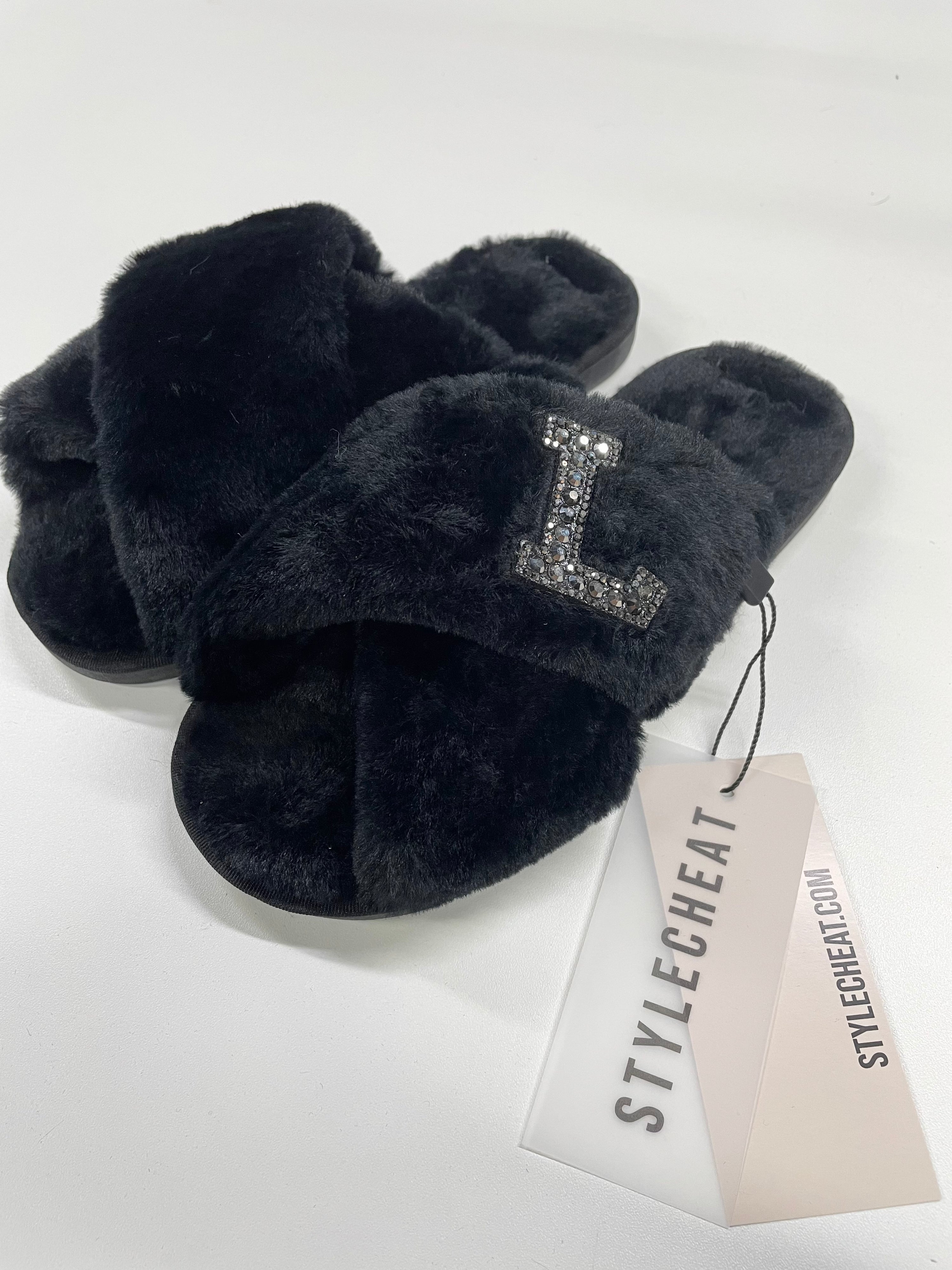 Fluffy Crossover Mule Slipper / Black