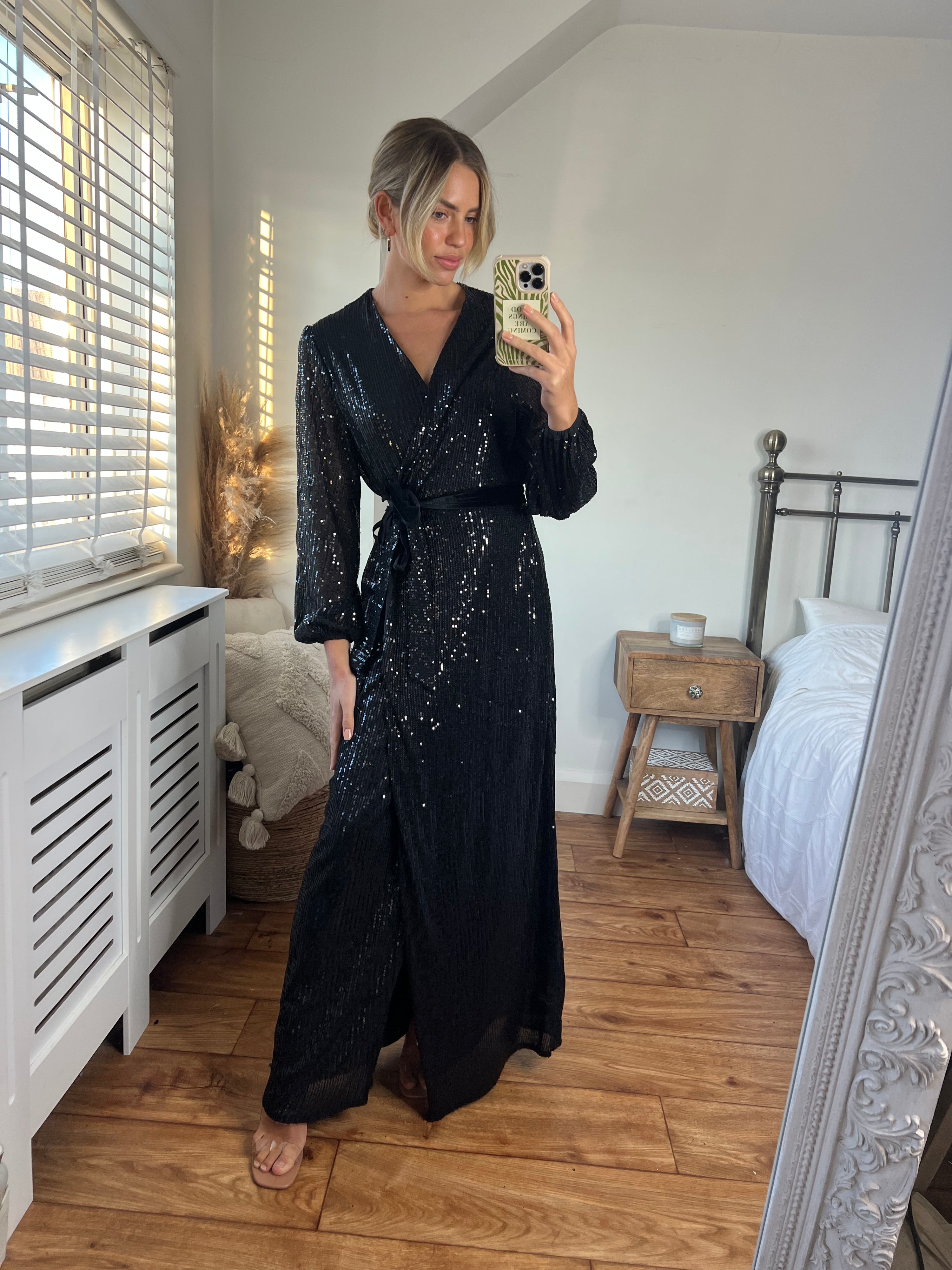 Black Sequin Wrap Maxi Dress | Ria Dress in Black