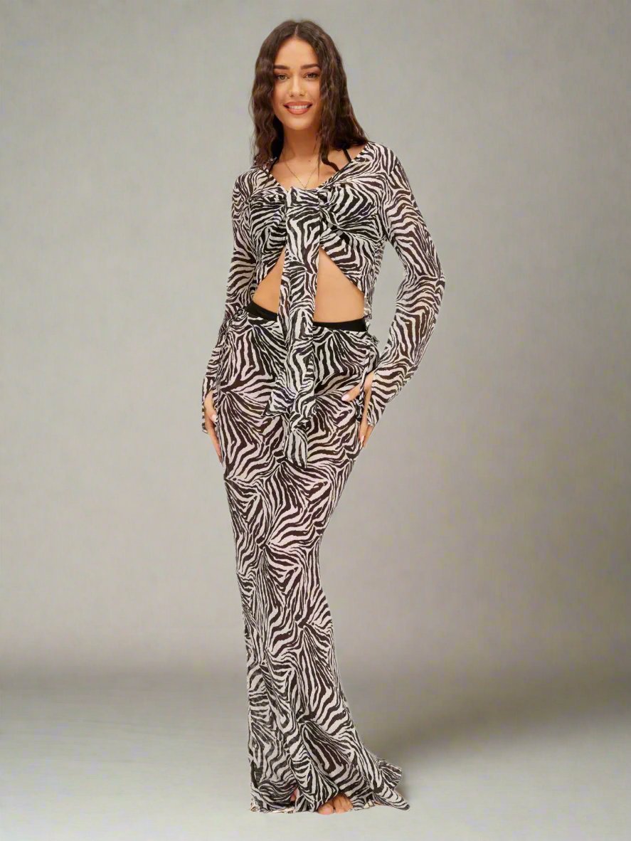 Malibu Sheer Beach Maxi Skirt / Zebra